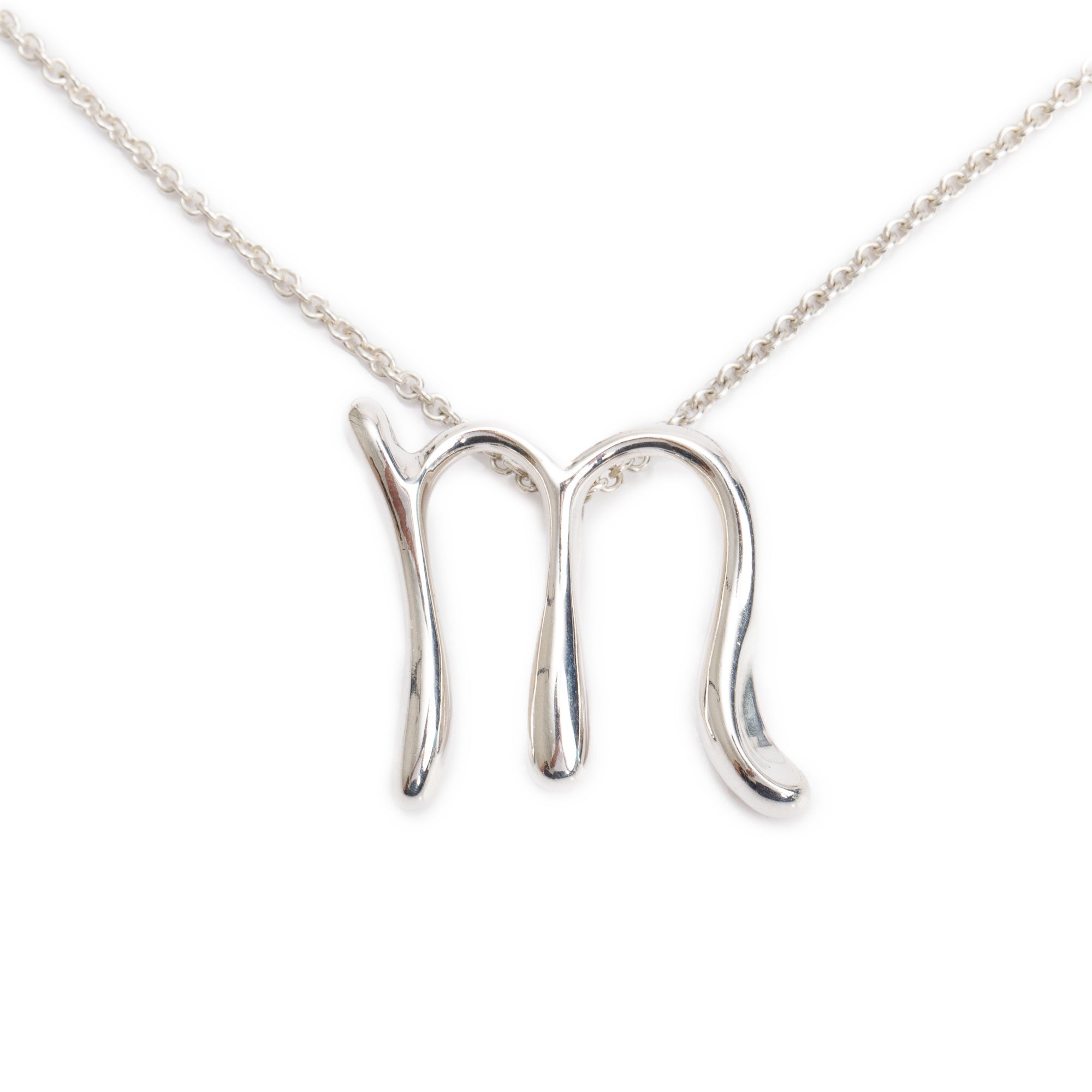 Tiffany & Co. Elsa Peretti Sterling Silver Alphabet Letter "M" Pendant Necklace