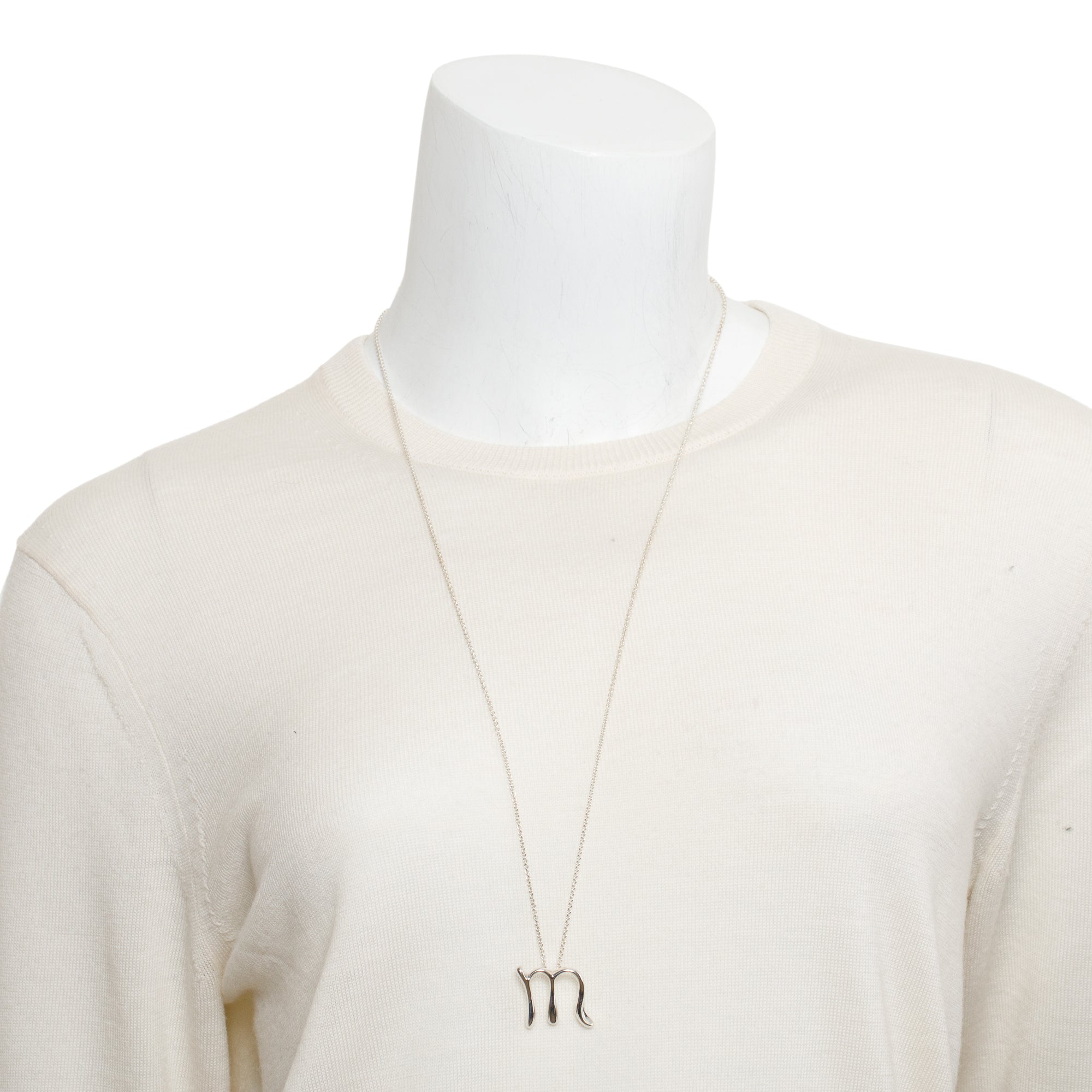 Tiffany & Co. Elsa Peretti Sterling Silver Alphabet Letter "M" Pendant Necklace
