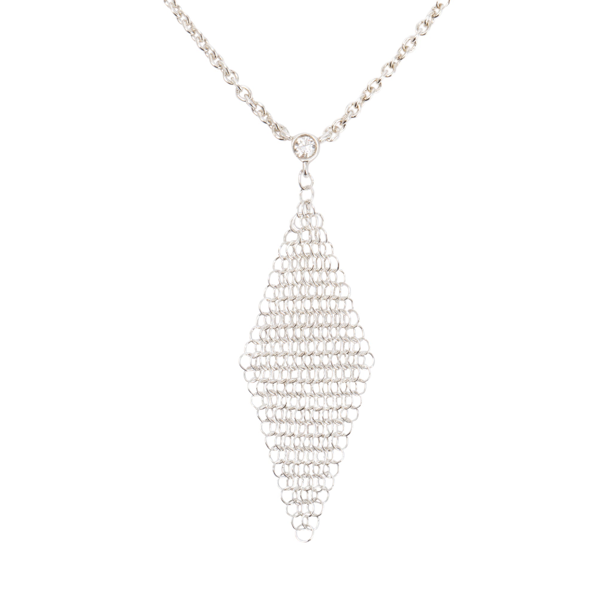Tiffany & Co. Elsa Peretti Sterling Silver Diamond Mesh Pendant Necklace