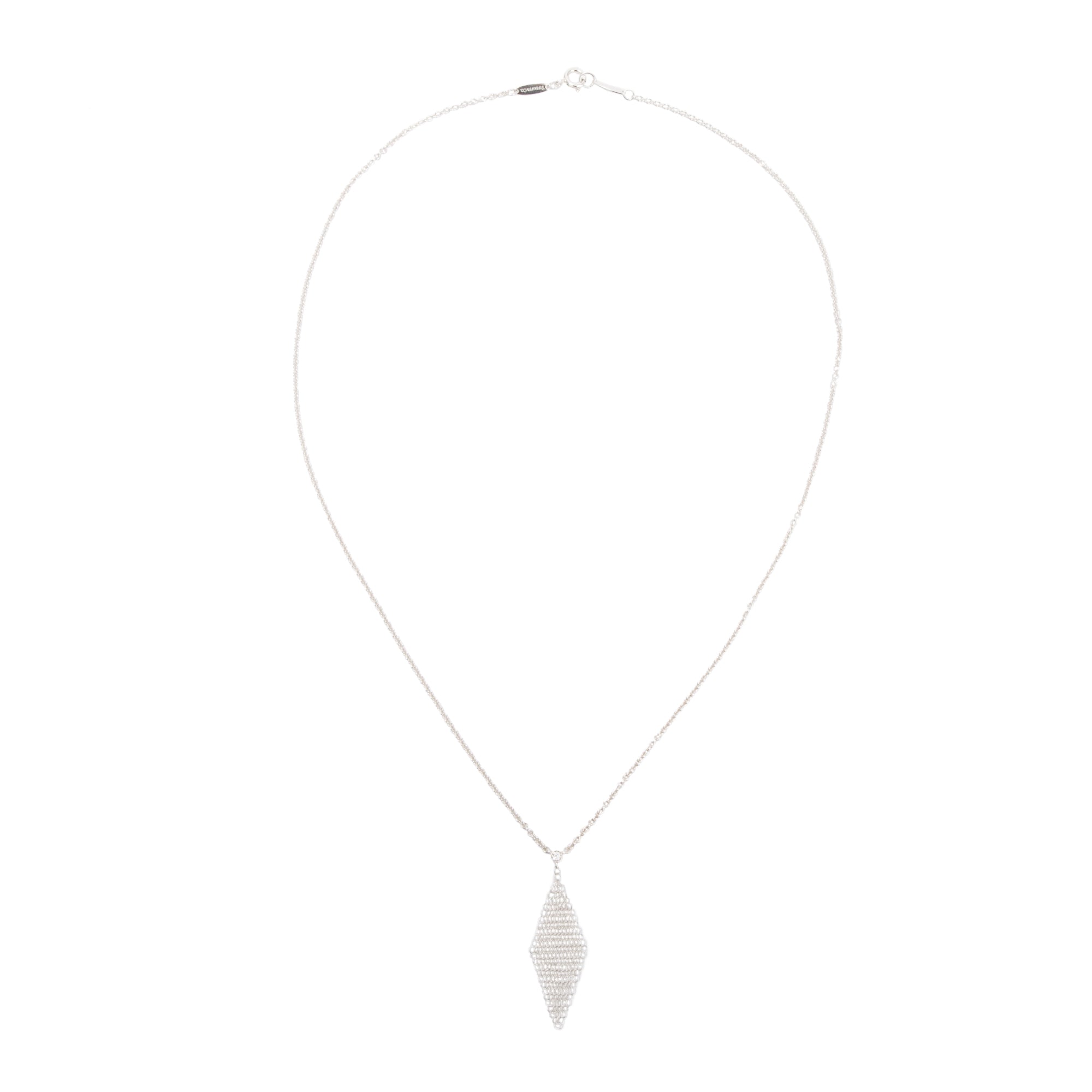 Tiffany & Co. Elsa Peretti Sterling Silver Diamond Mesh Pendant Necklace