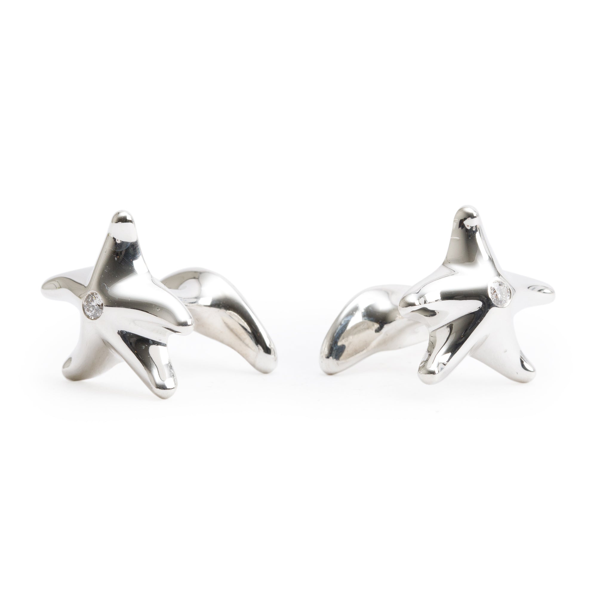 Tiffany & Co. Elsa Peretti Sterling Silver Diamond Starfish Cuff Links
