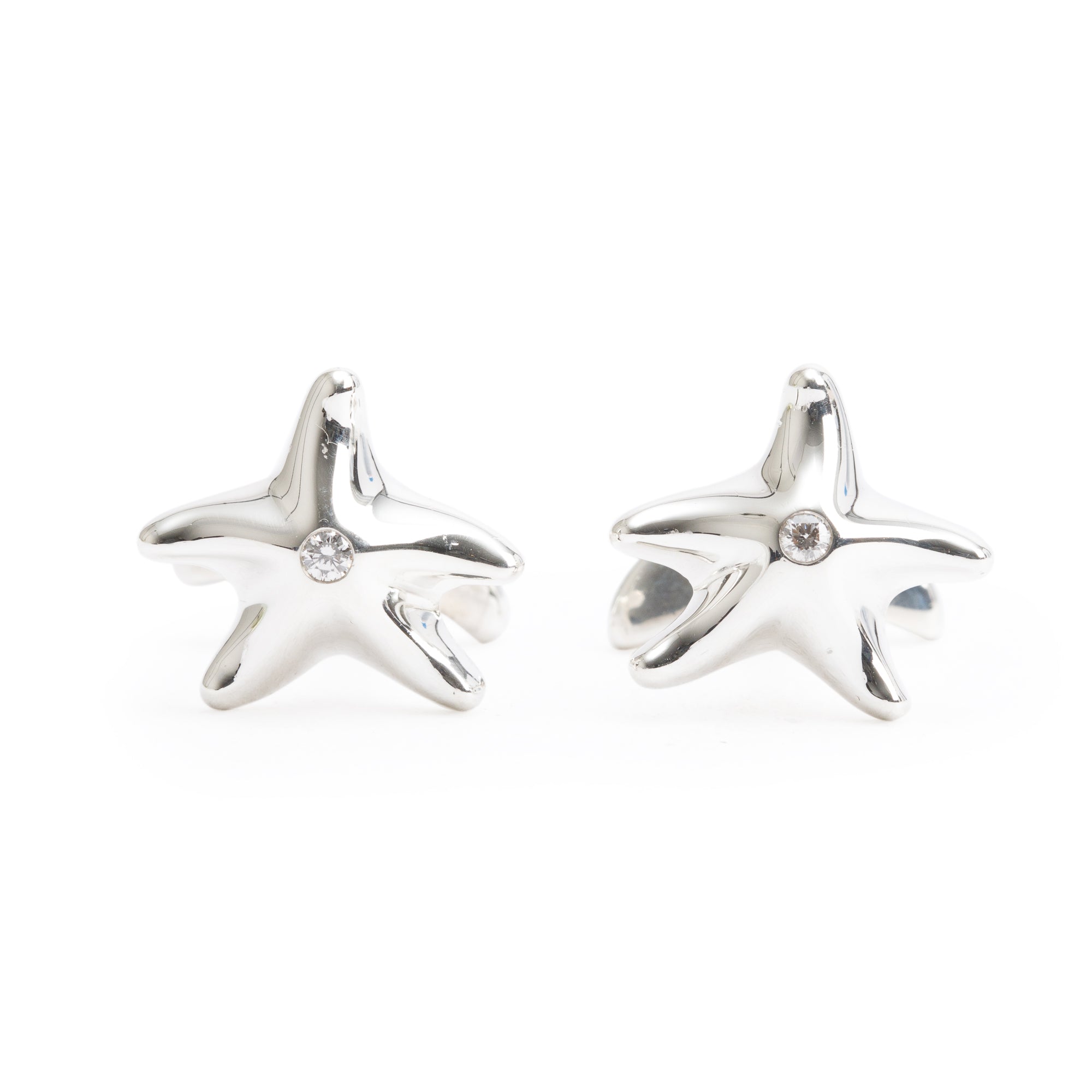 Tiffany & Co. Elsa Peretti Sterling Silver Diamond Starfish Cuff Links