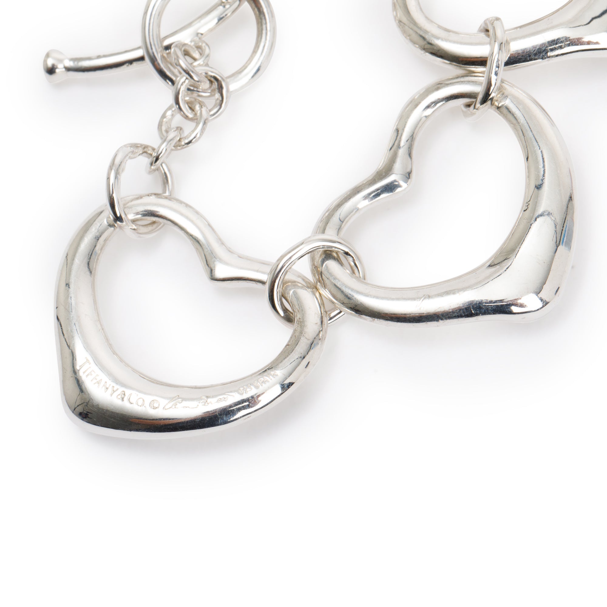 Tiffany & Co. Elsa Peretti Sterling Silver Large 27 MM Open Heart Link Toggle Bracelet