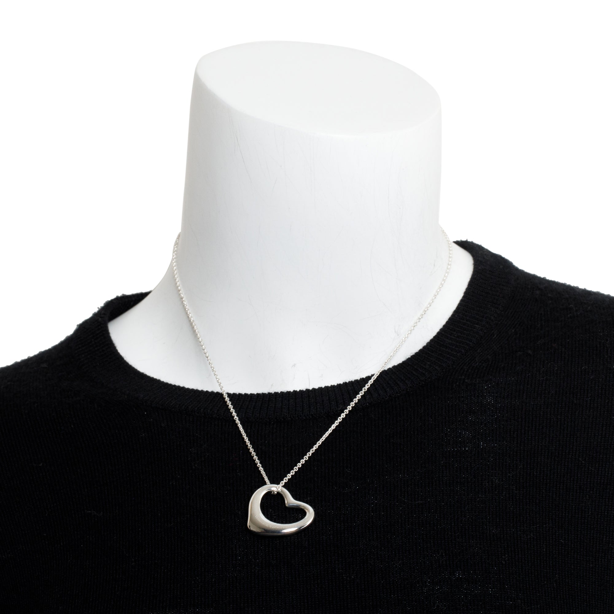 Tiffany & Co. Elsa Peretti Sterling Silver Large 27 MM Open Heart Pendant Necklace
