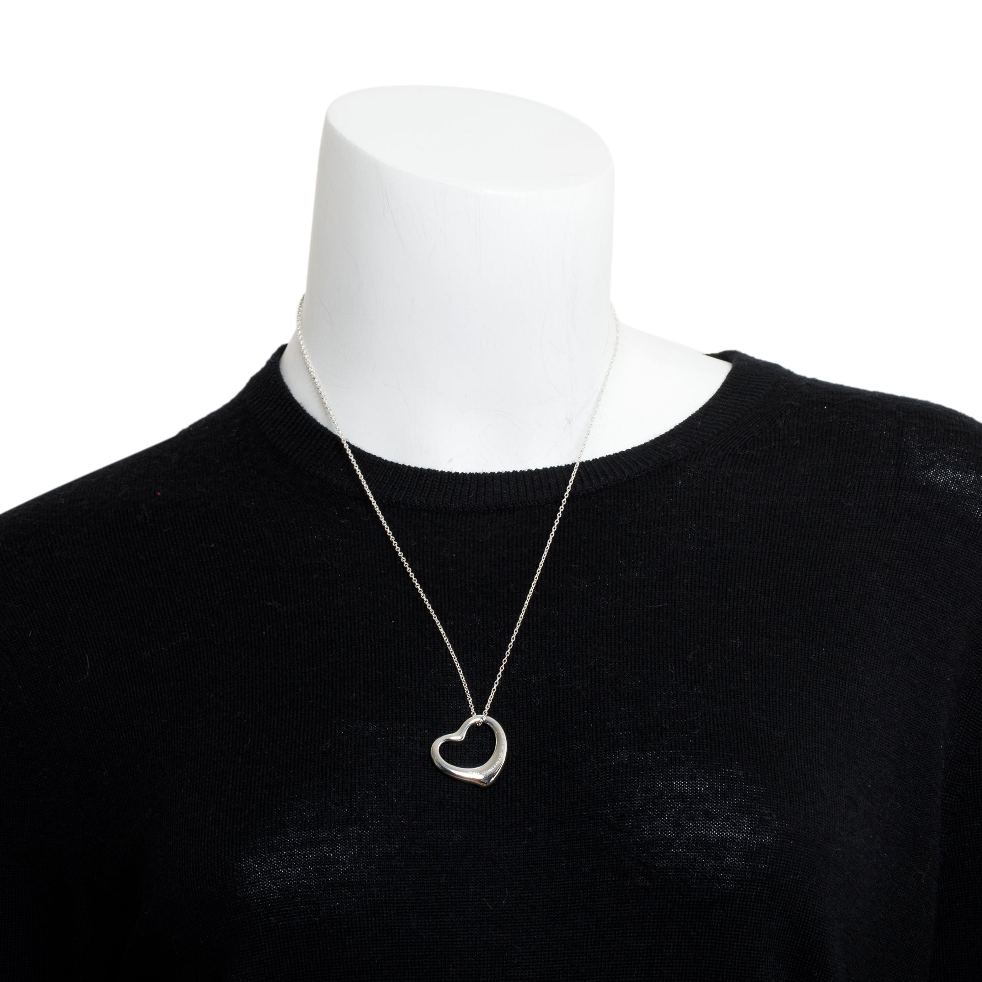 Tiffany & Co. Elsa Peretti Sterling Silver Large 27 MM Open Heart Pendant Necklace