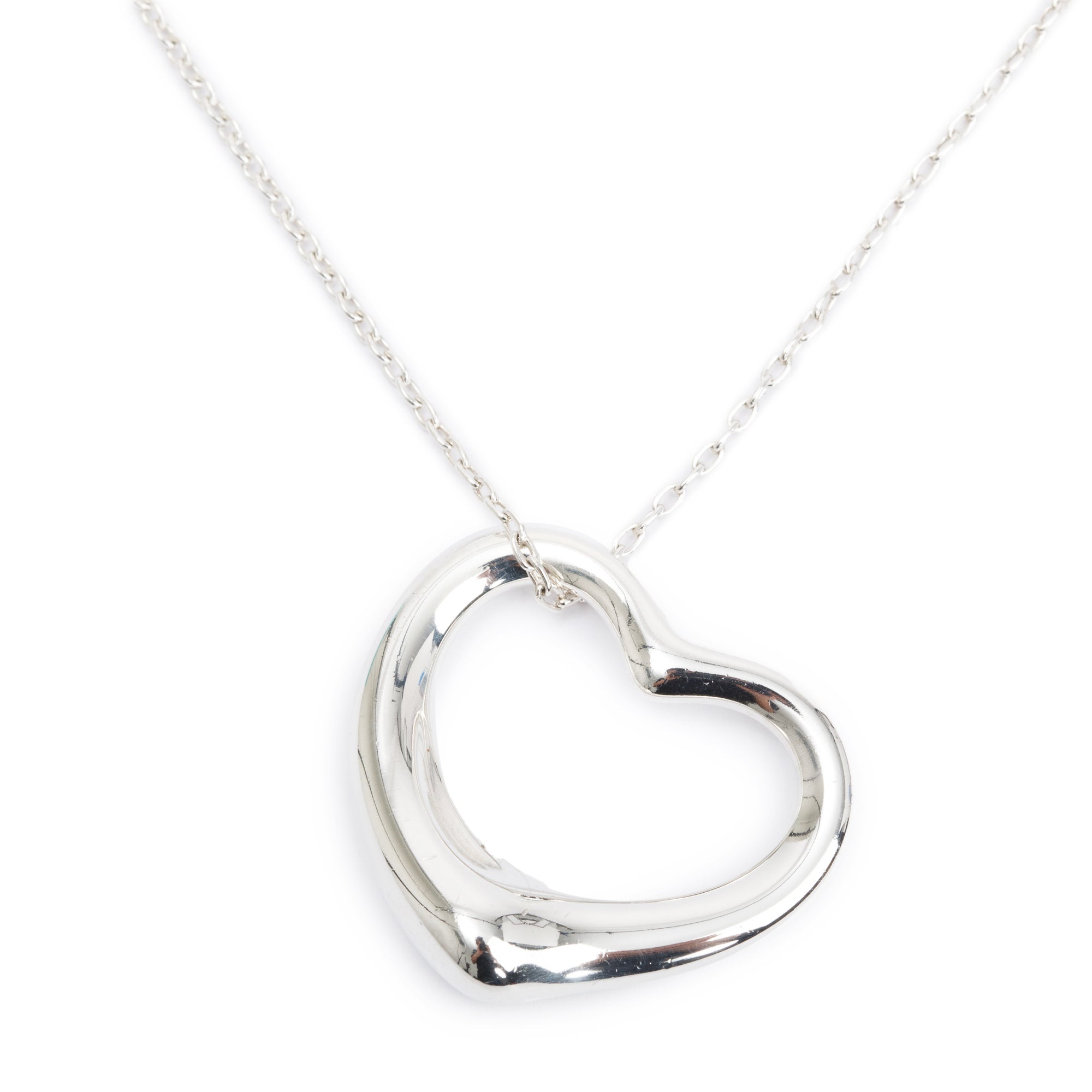 Tiffany & Co. Elsa Peretti Sterling Silver Large 27 MM Open Heart Pendant Necklace