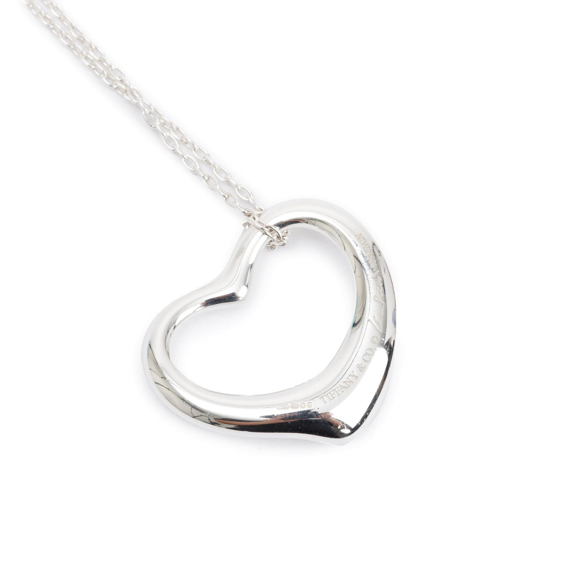 Tiffany & Co. Elsa Peretti Sterling Silver Large 27 MM Open Heart Pendant Necklace