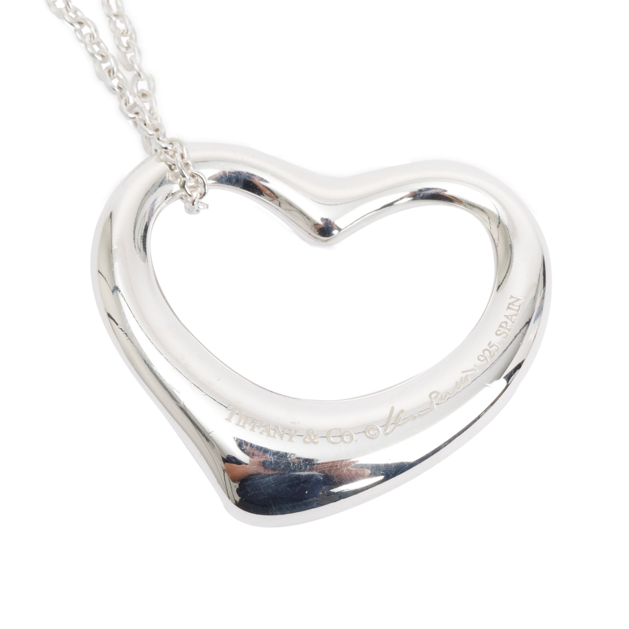 Tiffany & Co. Elsa Peretti Sterling Silver Large 27 MM Open Heart Pendant Necklace