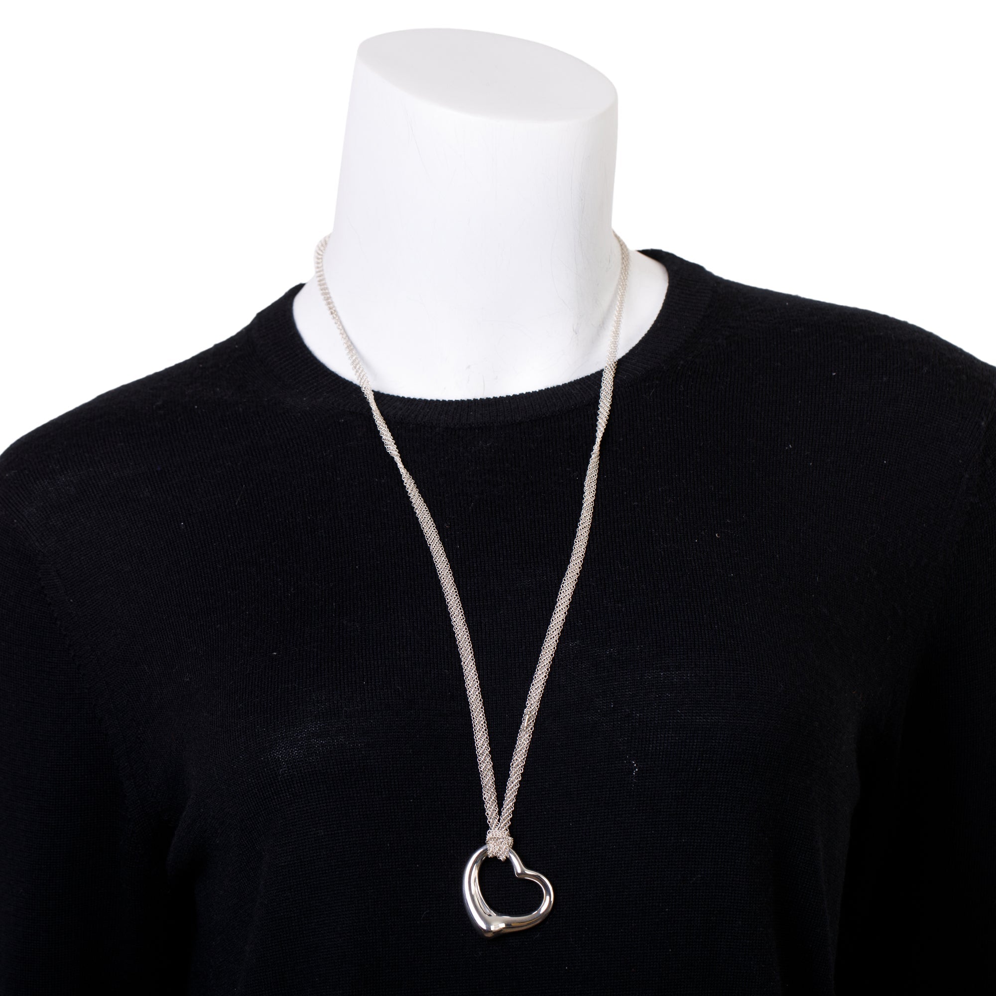Tiffany & Co. Elsa Peretti Sterling Silver Large 36 MM Open Heart Pendant Mesh Necklace
