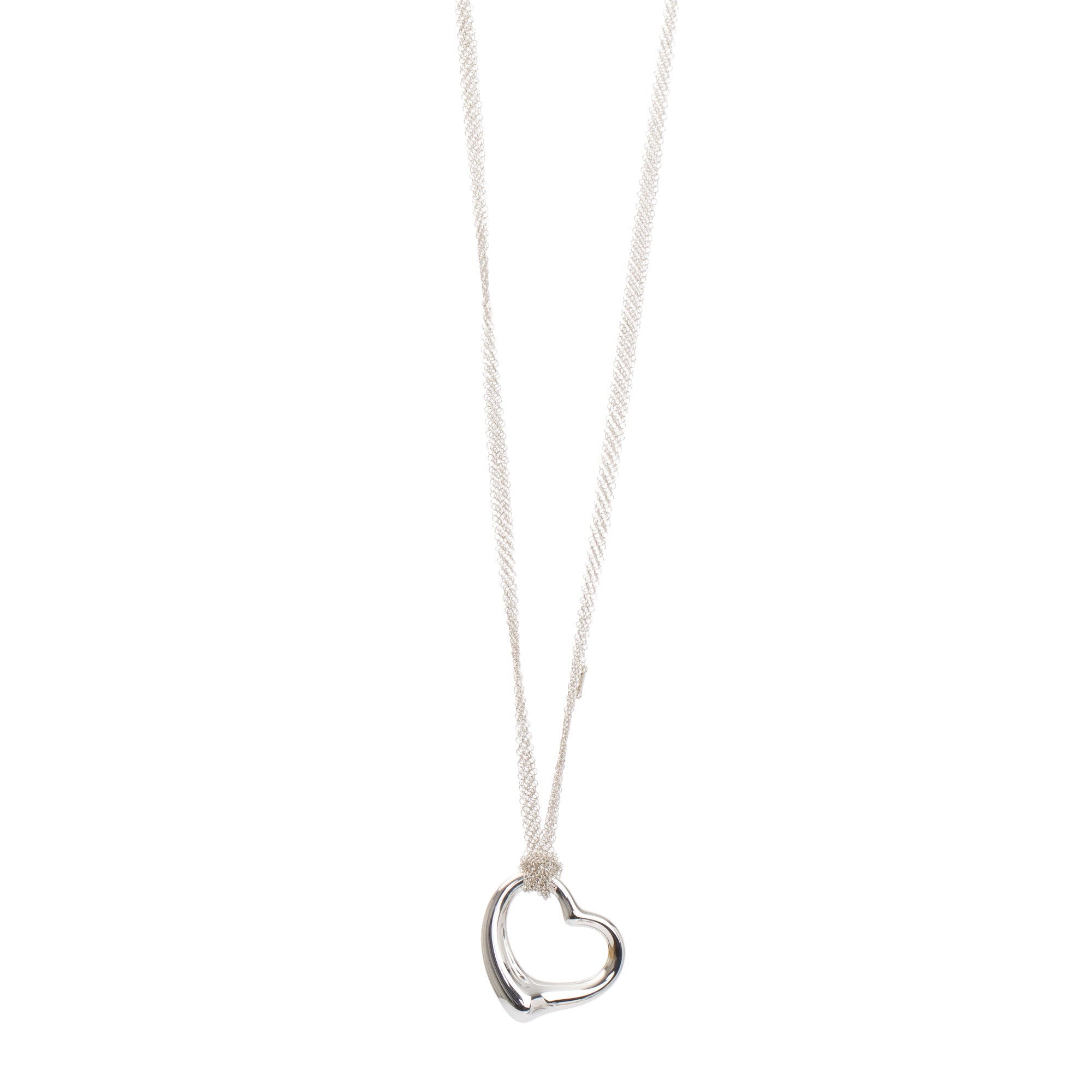 Tiffany & Co. Elsa Peretti Sterling Silver Large 36 MM Open Heart Pendant Mesh Necklace