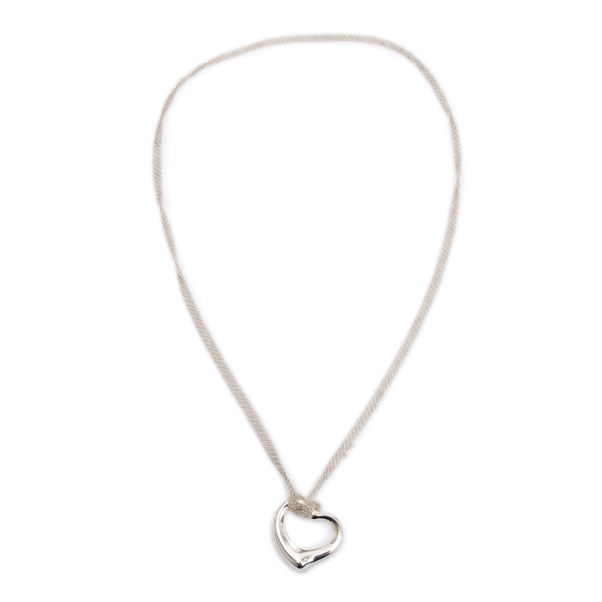 Tiffany & Co. Elsa Peretti Sterling Silver Large 36 MM Open Heart Pendant Mesh Necklace