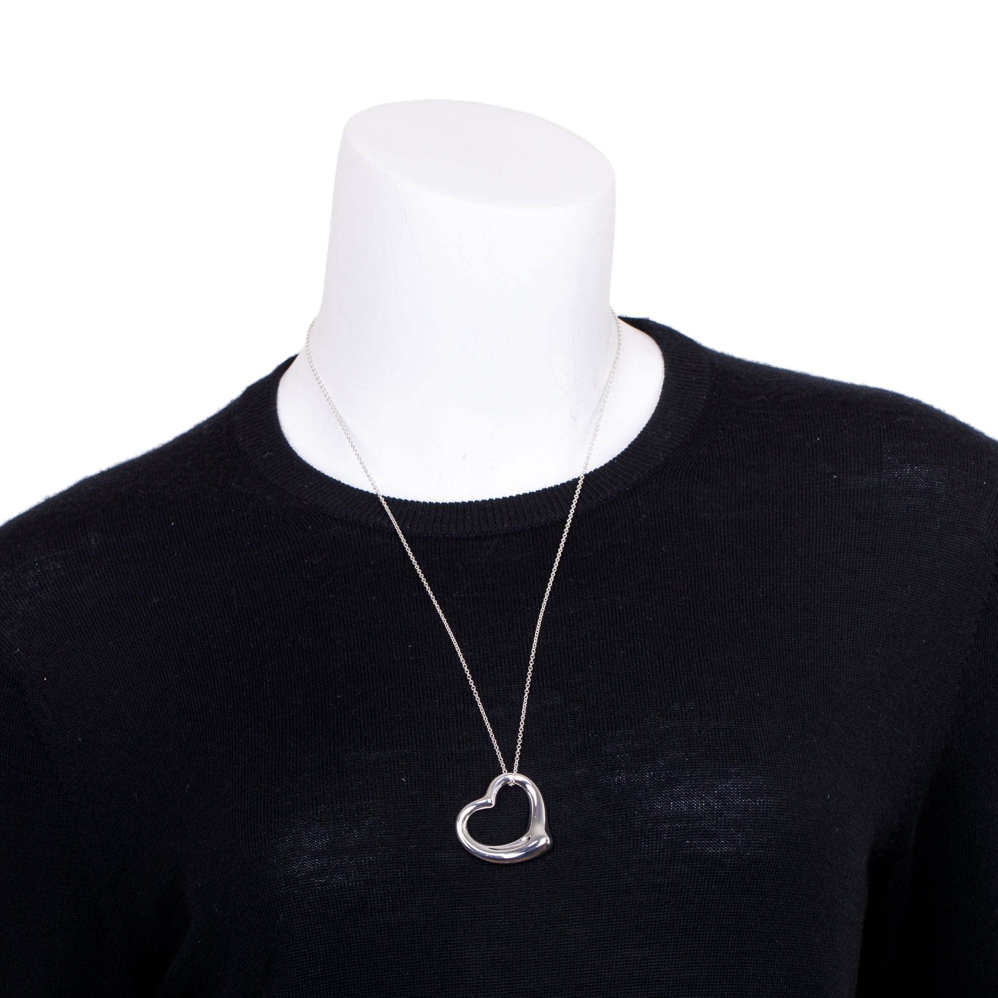 Tiffany & Co. Elsa Peretti Sterling Silver Large 36 MM Open Heart Pendant Necklace