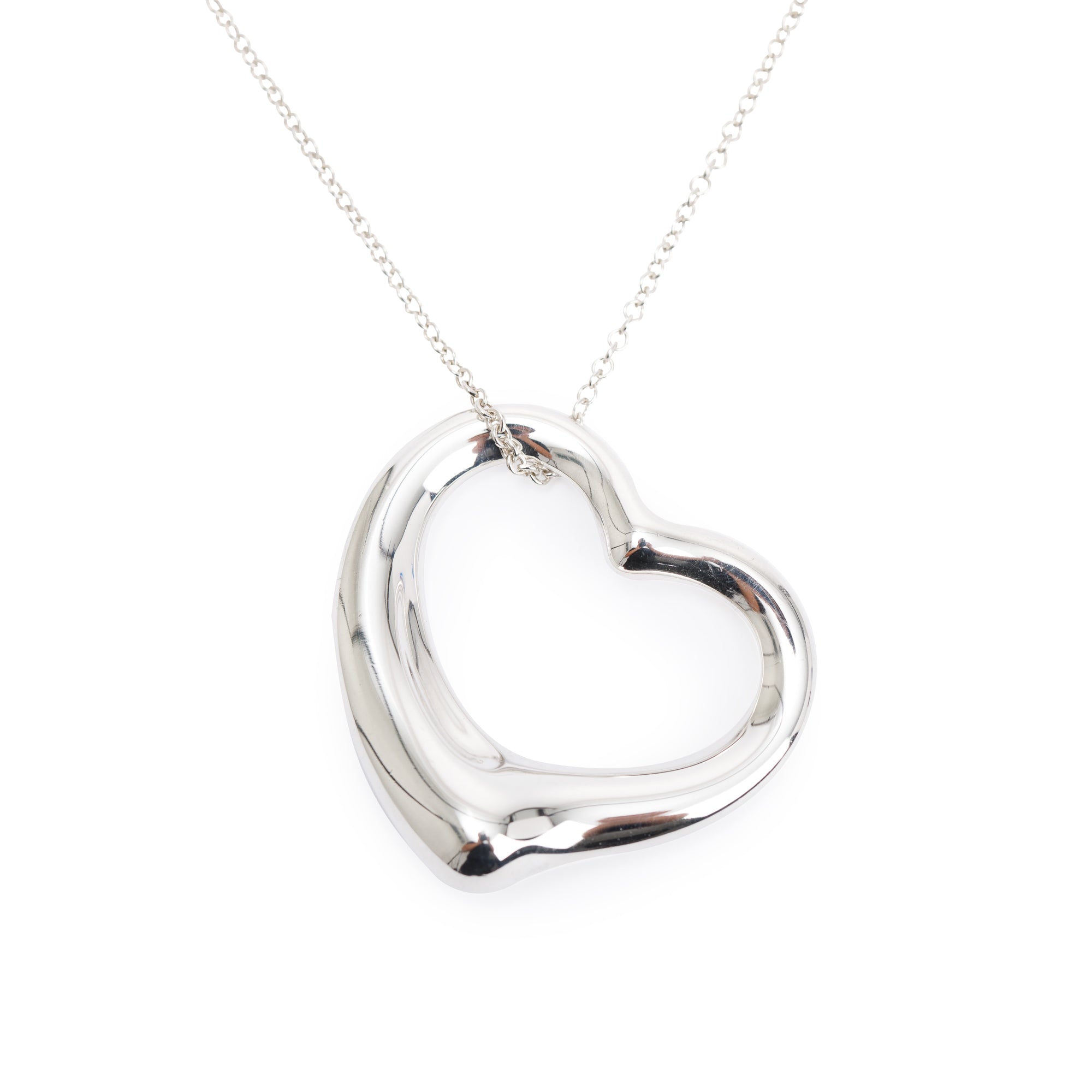Tiffany & Co. Elsa Peretti Sterling Silver Large 36 MM Open Heart Pendant Necklace