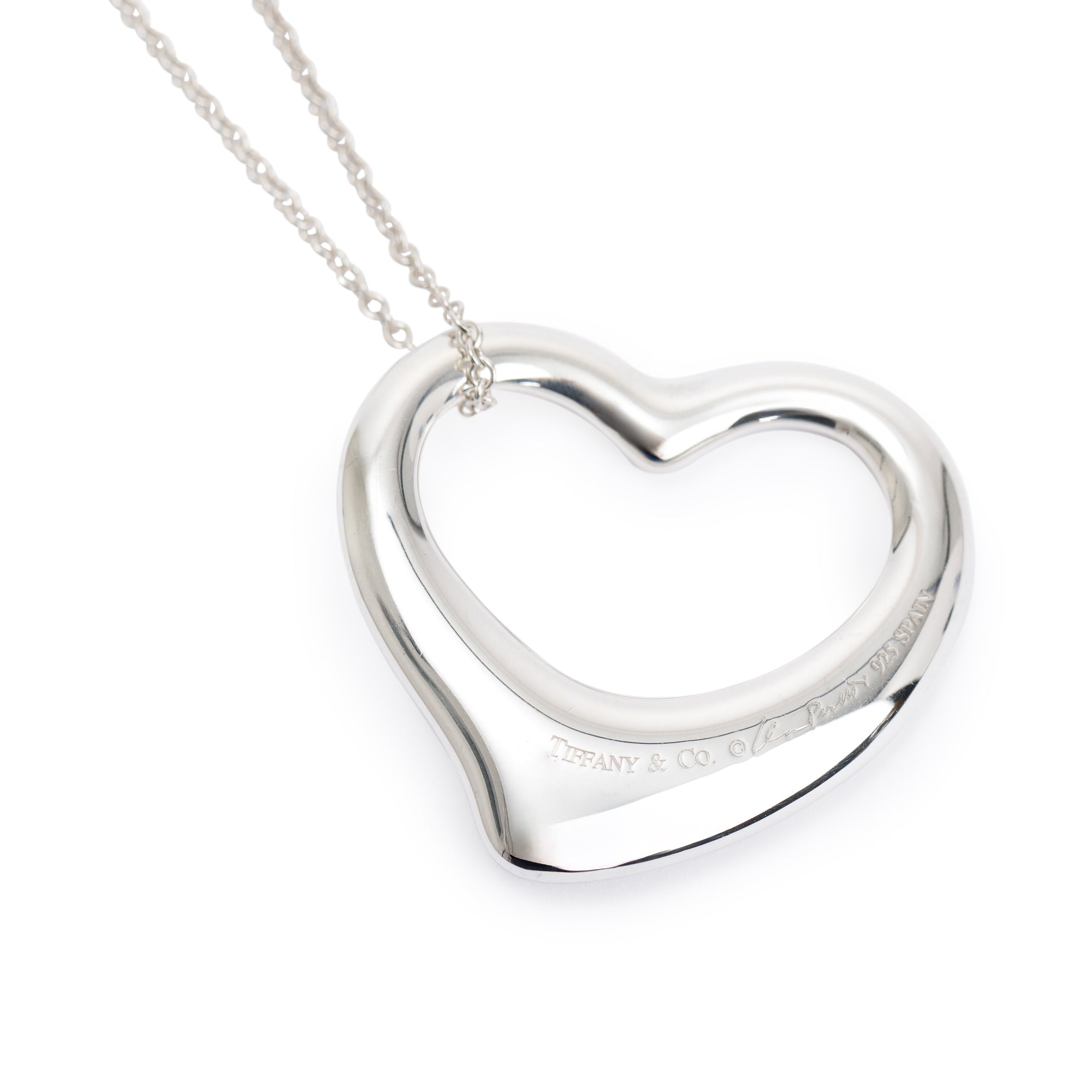 Tiffany & Co. Elsa Peretti Sterling Silver Large 36 MM Open Heart Pendant Necklace
