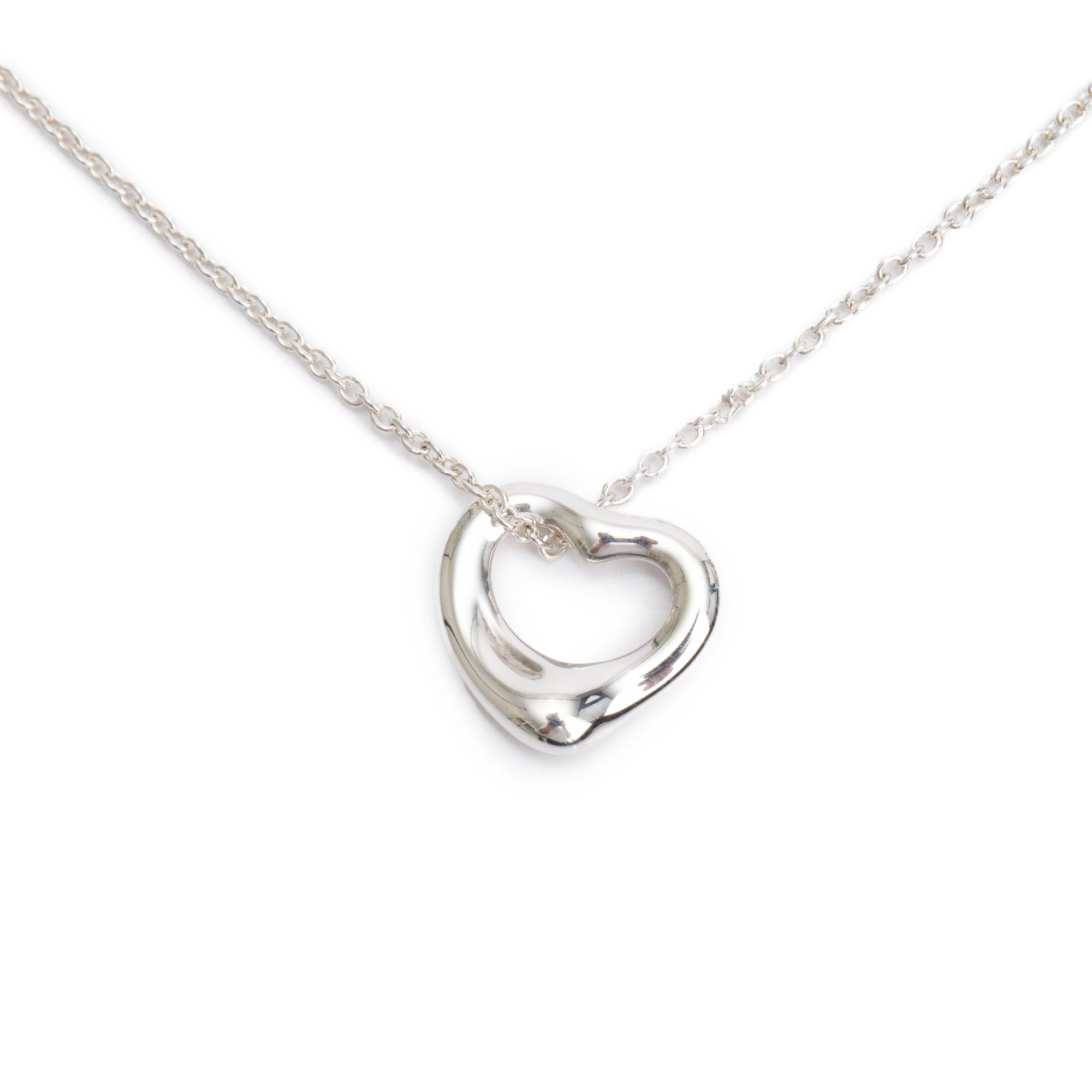 Tiffany & Co. Elsa Peretti Sterling Silver Mini Open Heart Pendant Necklace, 11 MM
