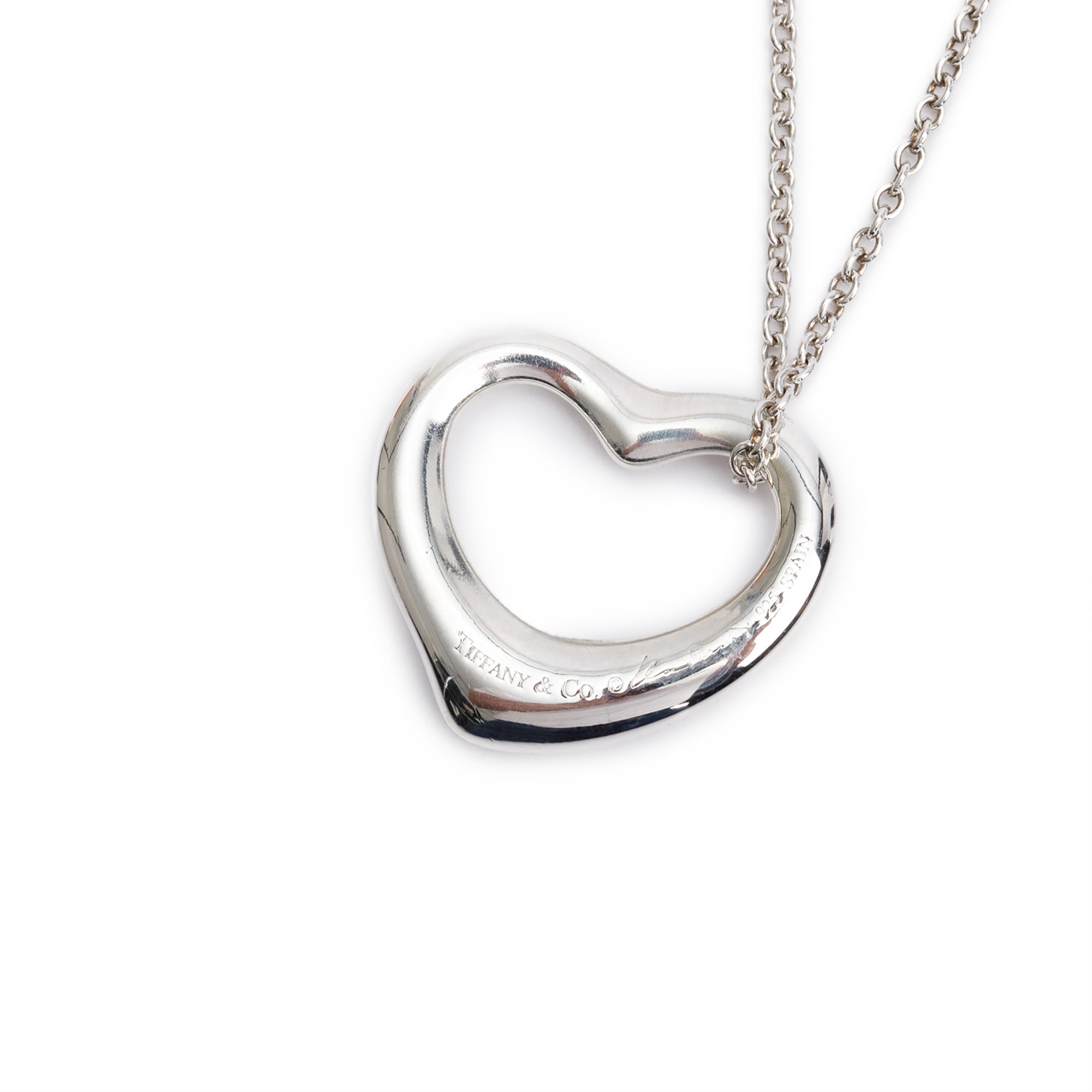 Tiffany & Co. Elsa Peretti Sterling Silver Open Heart Pendant Necklace, 22 MM