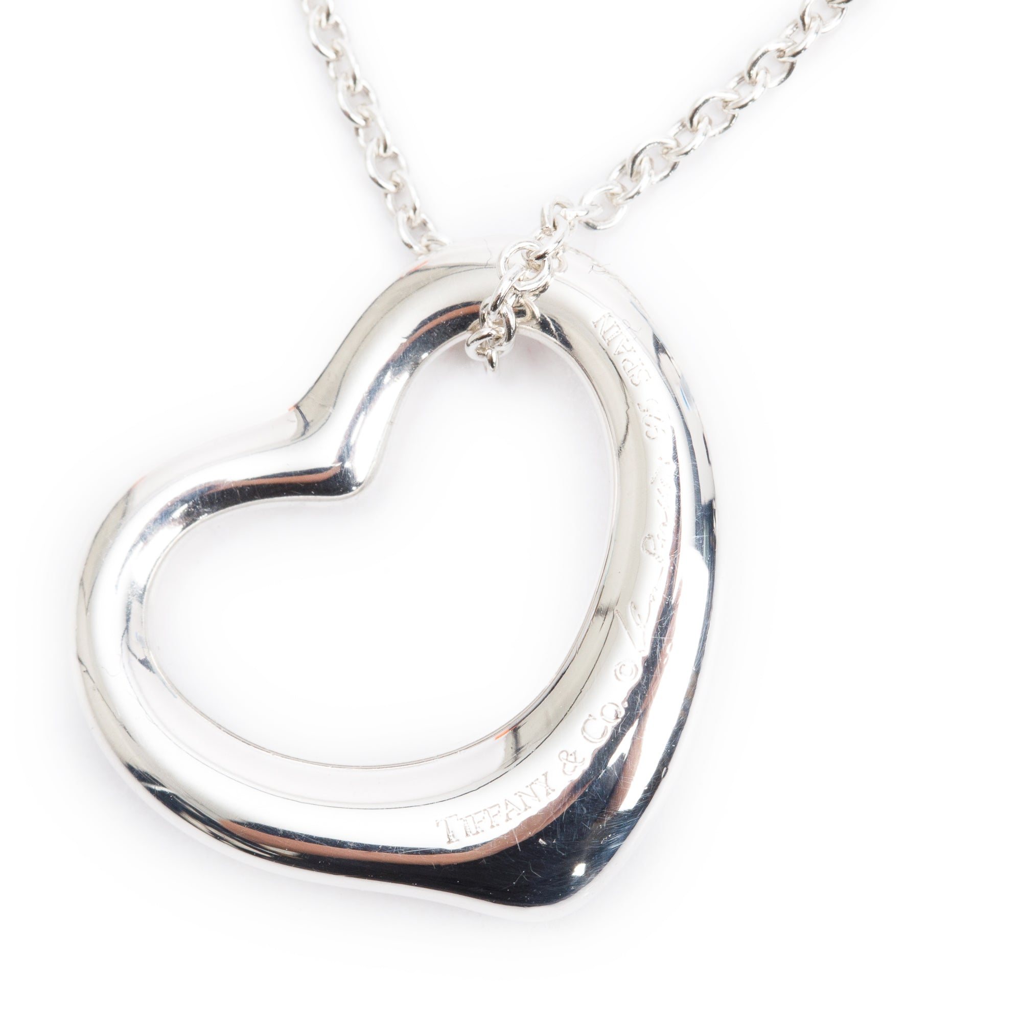 Tiffany & Co. Elsa Peretti Sterling Silver Open Heart Pendant Necklace, 22 MM