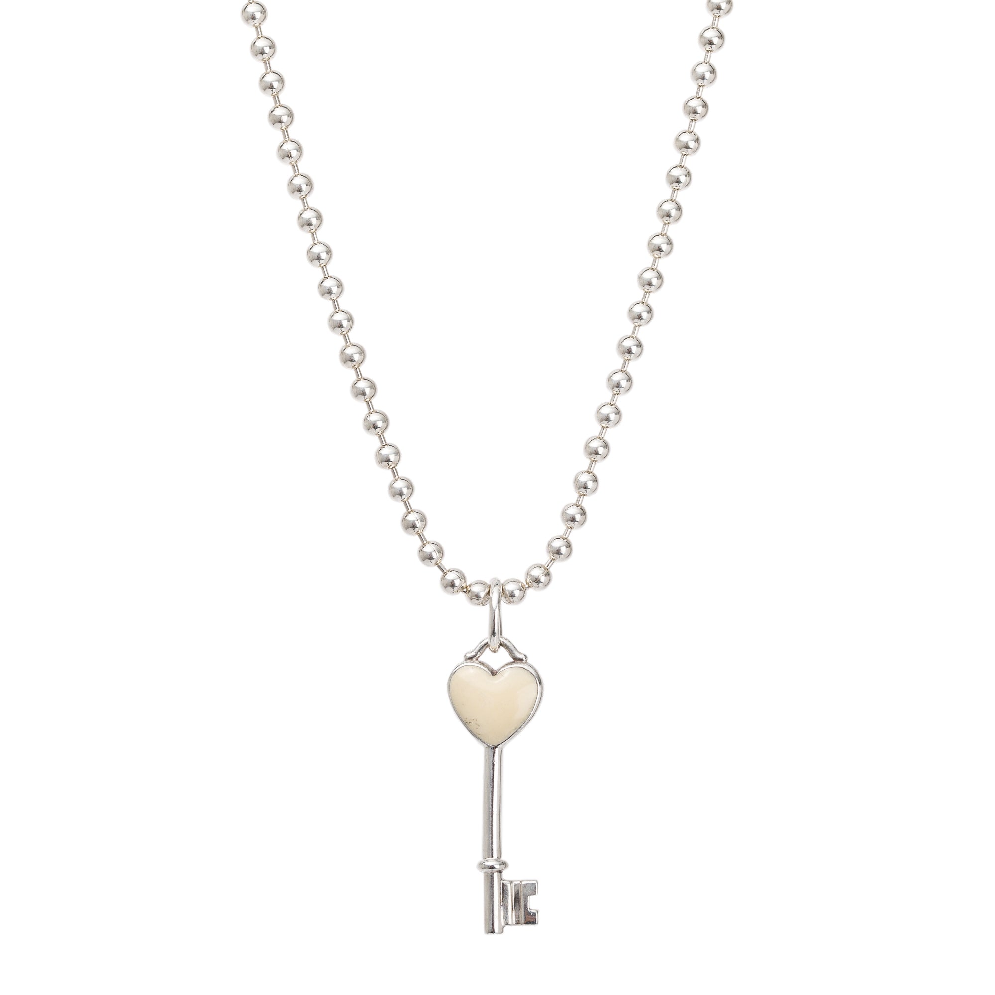 Tiffany & Co. Enamel Mini Heart Key Pendant Necklace