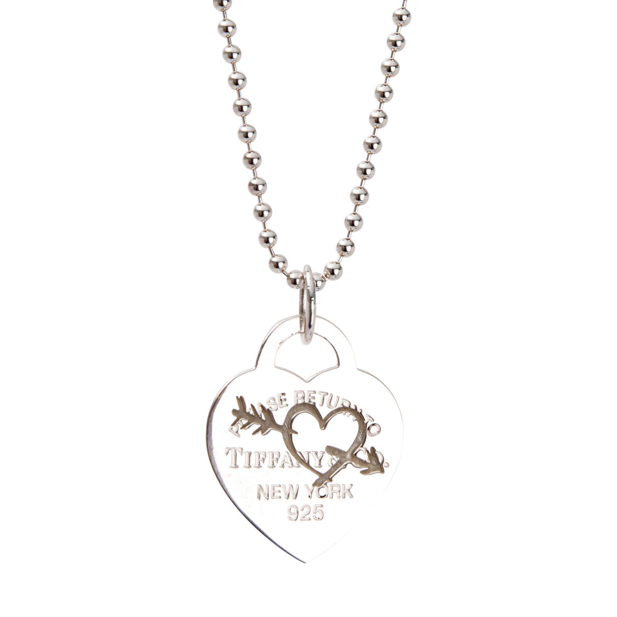 Tiffany & Co. Etched Heart & Arrow Tag Pendant Necklace