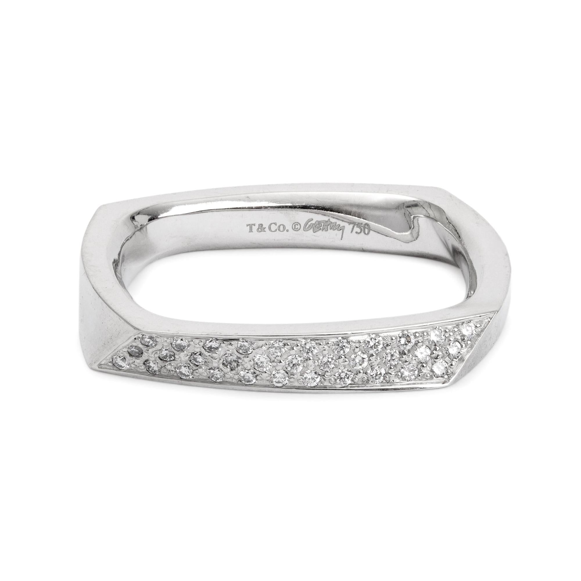 Tiffany & Co. Frank Gehry 18k White Gold Diamond Torque Ring, Size 9