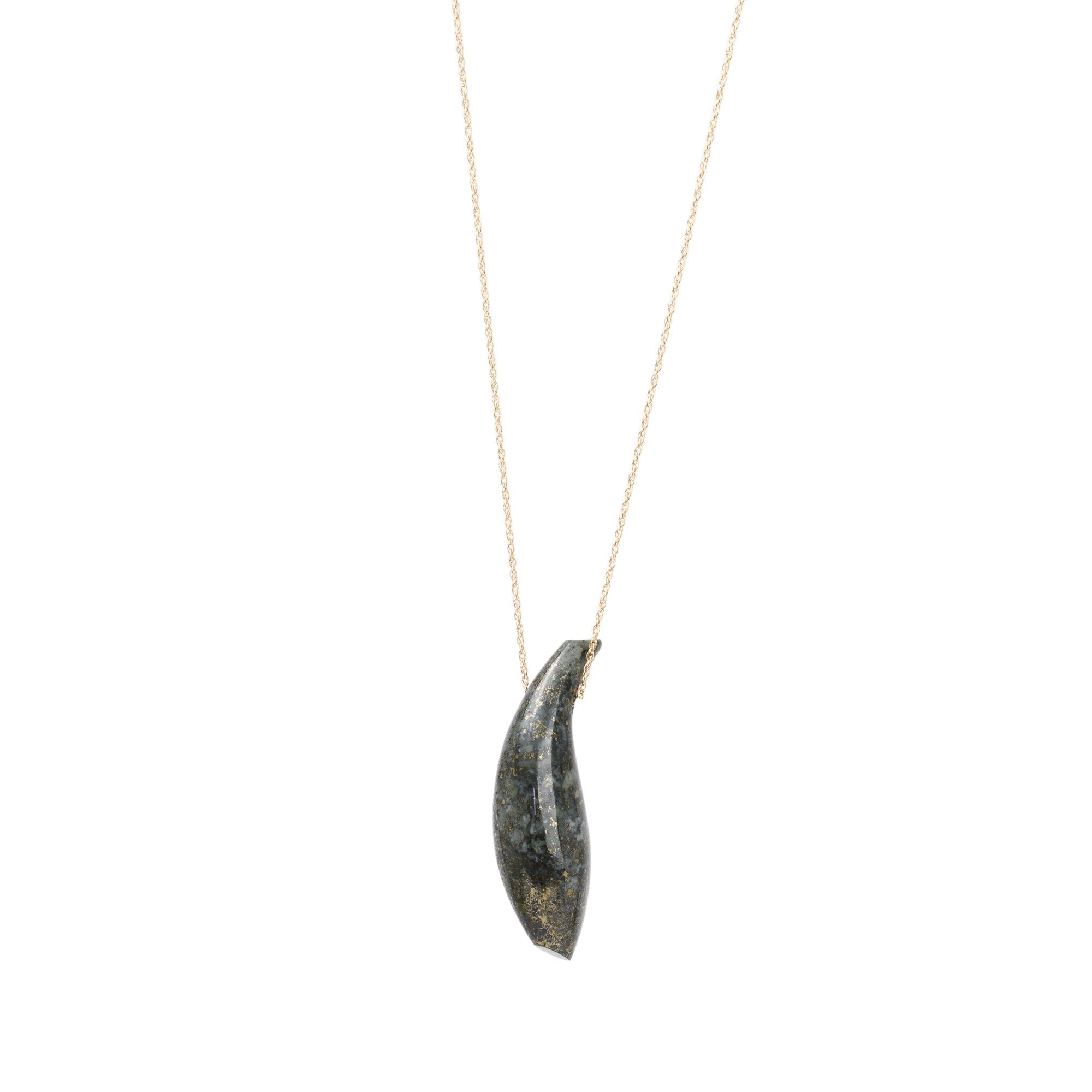 Tiffany & Co. Frank Gehry 18k Yellow Gold Large Jade Fish Pendant Necklace