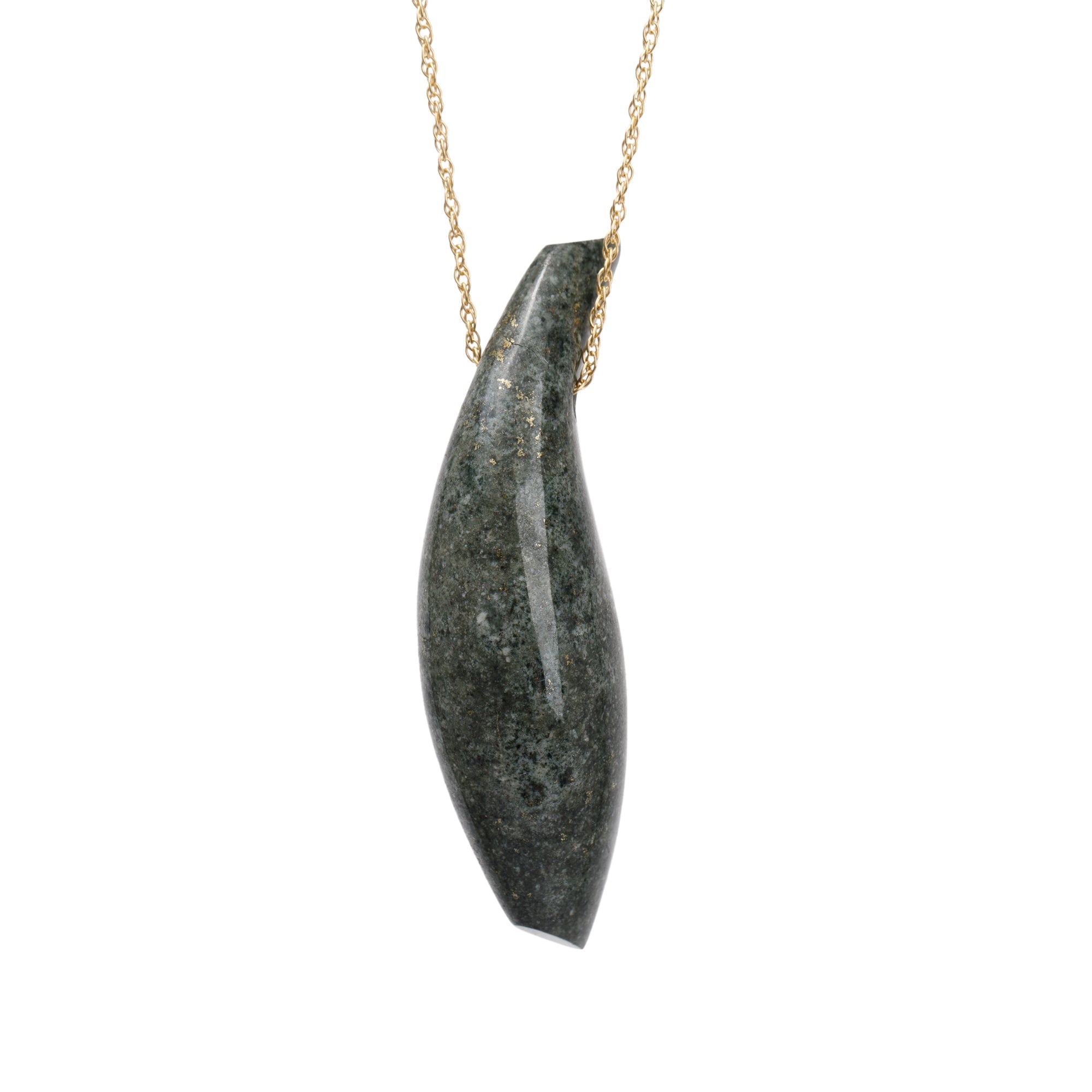 Tiffany & Co. Frank Gehry 18k Yellow Gold Large Jade Fish Pendant Necklace