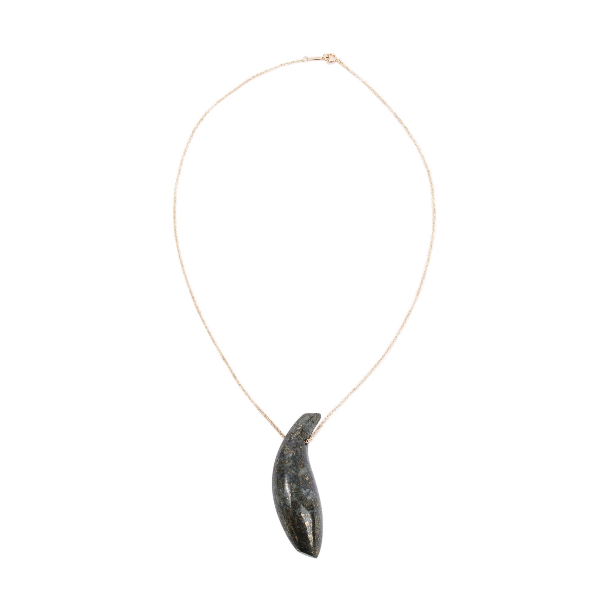 Tiffany & Co. Frank Gehry 18k Yellow Gold Large Jade Fish Pendant Necklace