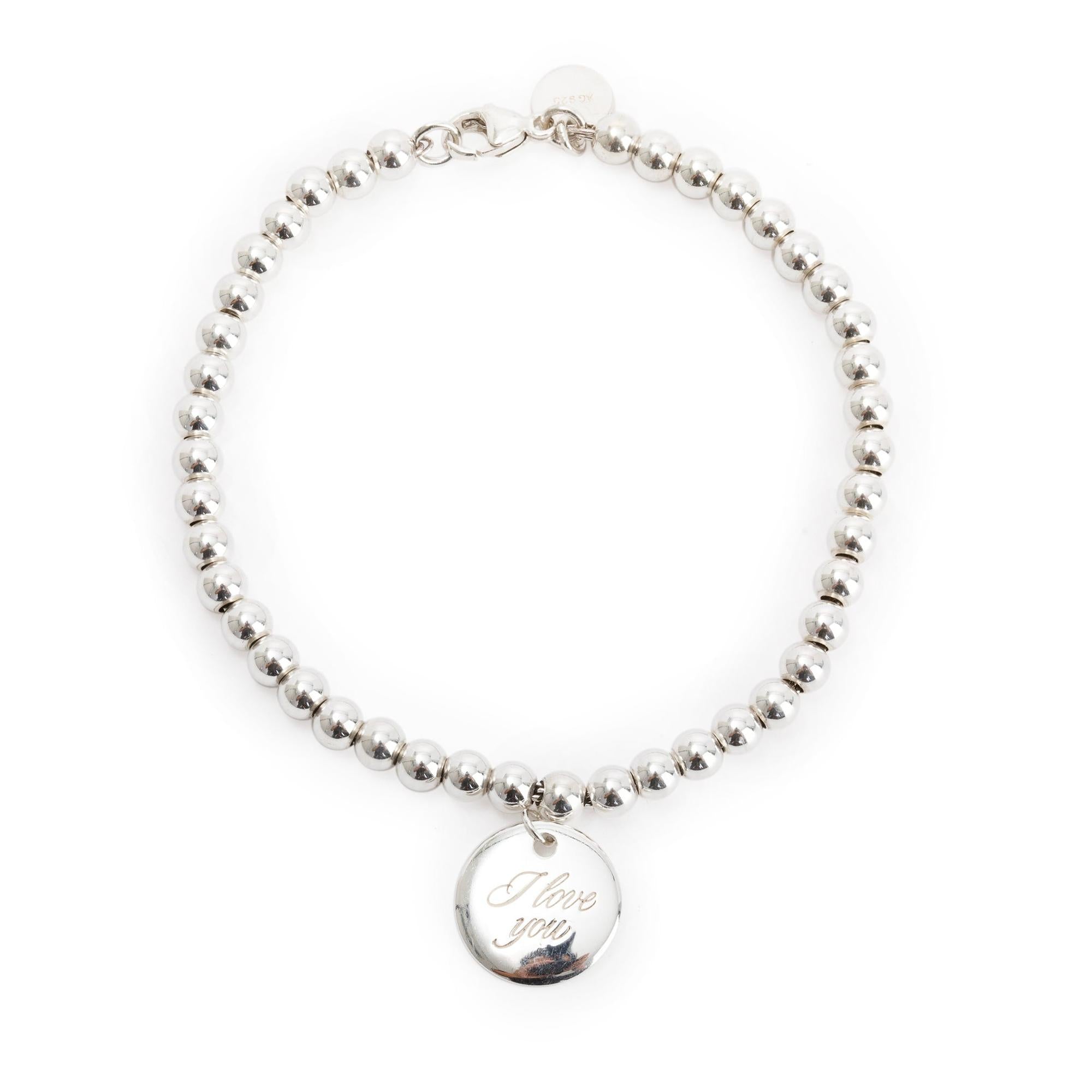 Tiffany & Co. "I Love You" Mini Round Tag 4 MM Bead Bracelet