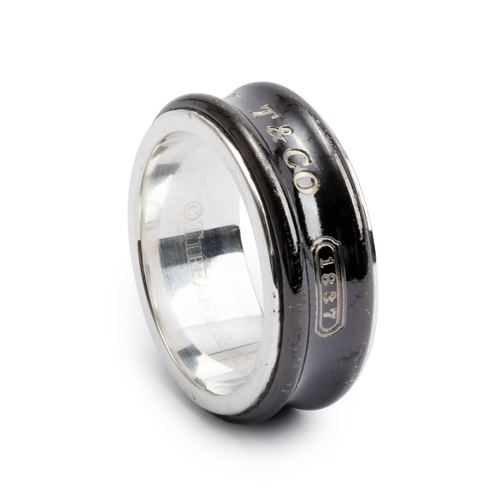 Tiffany & Co. Midnight Titanium & Sterling Silver 1837 Ring, Size 8
