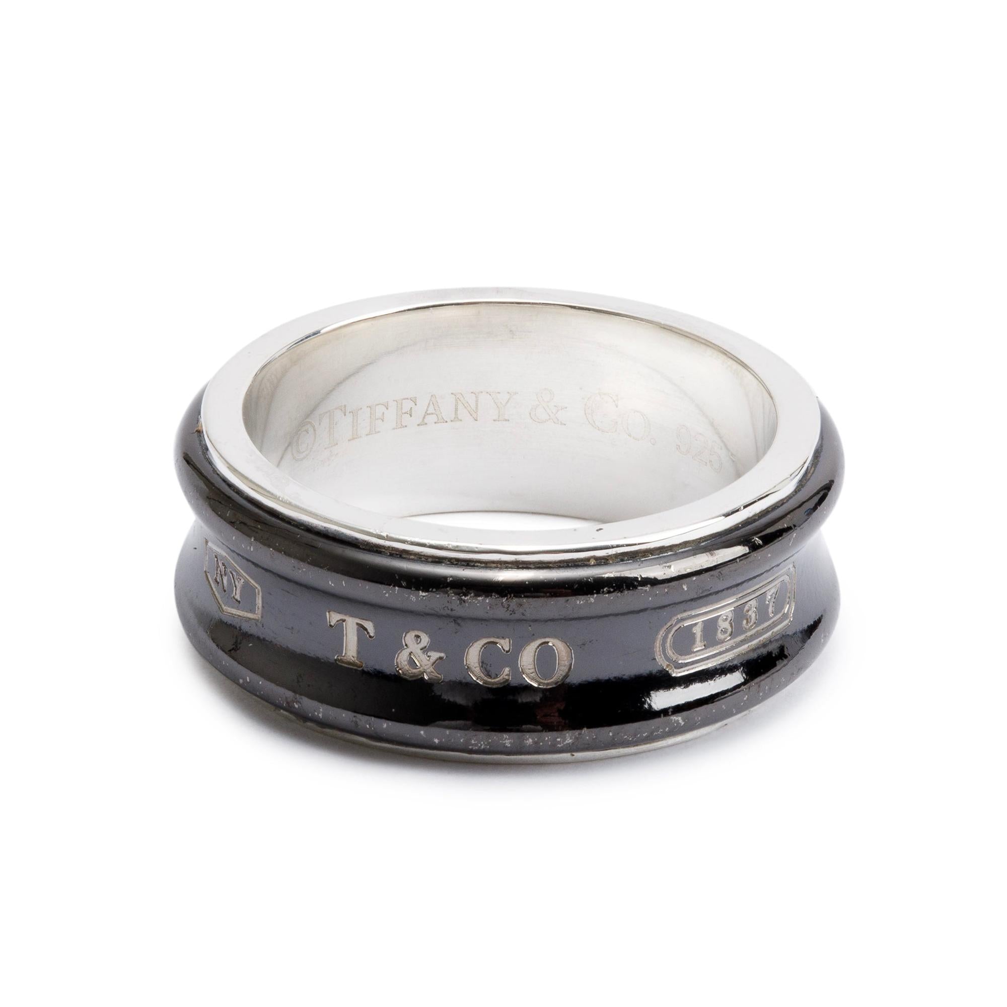 Tiffany & Co. Midnight Titanium & Sterling Silver 1837 Ring, Size 8