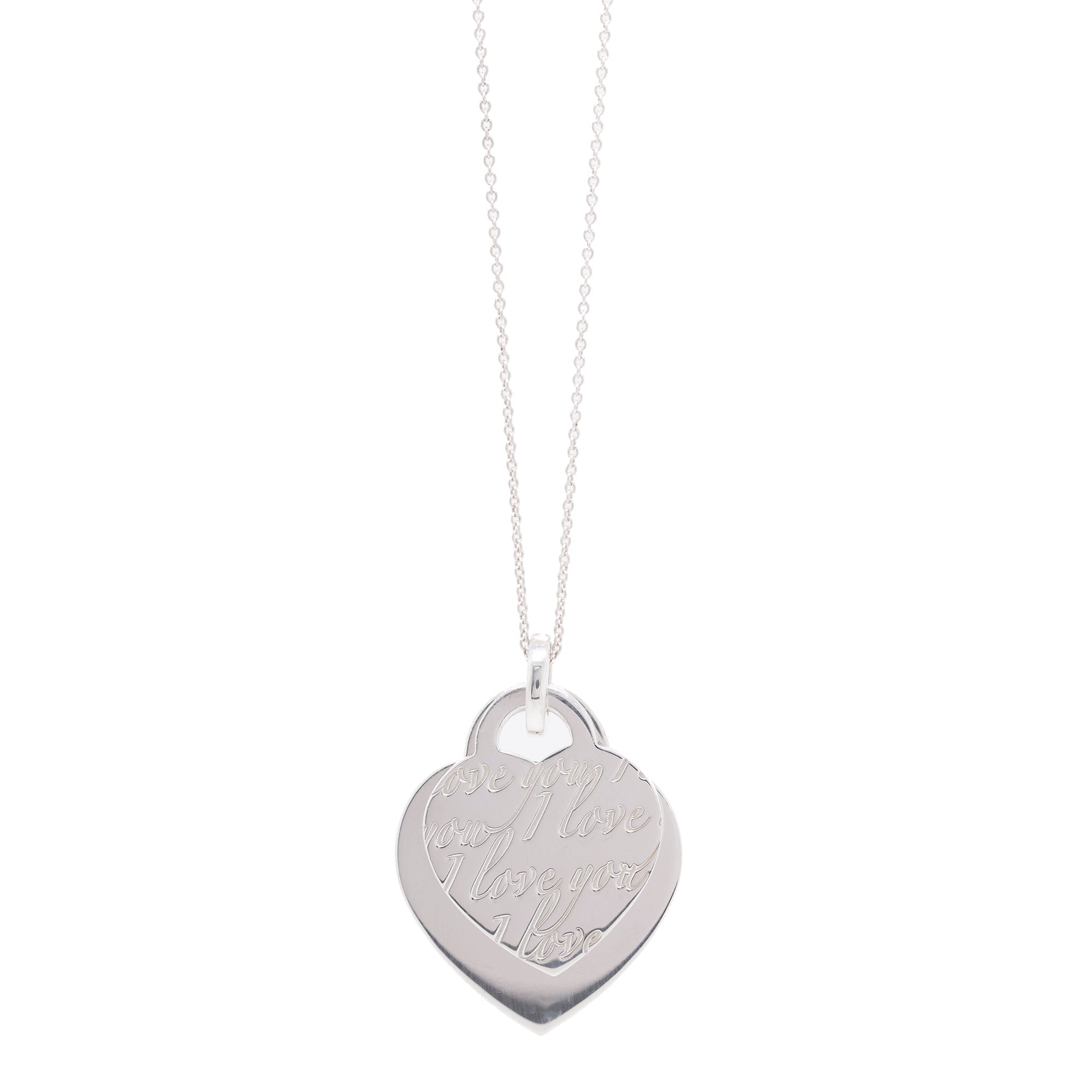 Tiffany & Co. Notes 'I Love You' Double Heart Tag Pendant Necklace