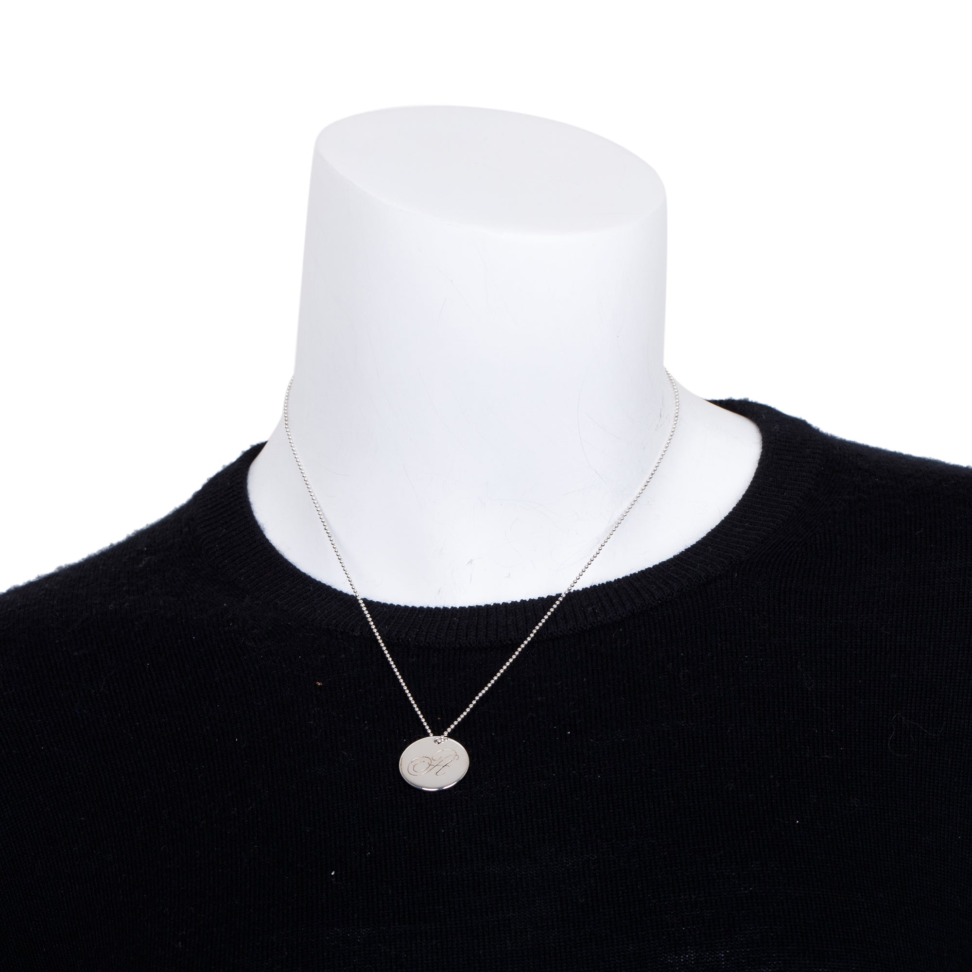 Tiffany & Co. Notes Letter 'A' Large Disc Charm Pendant Necklace