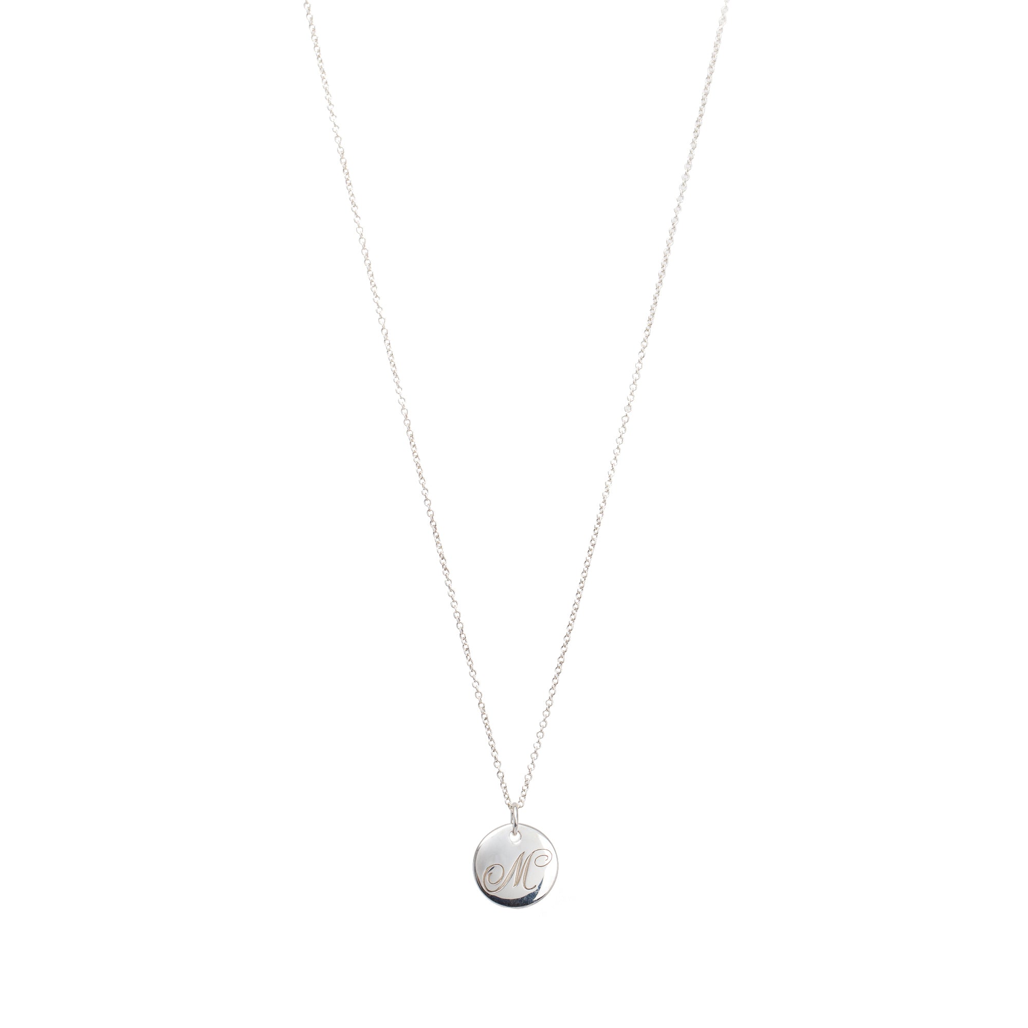 Tiffany & Co. Notes Letter 'M' Disc Charm Pendant Necklace w/ Box