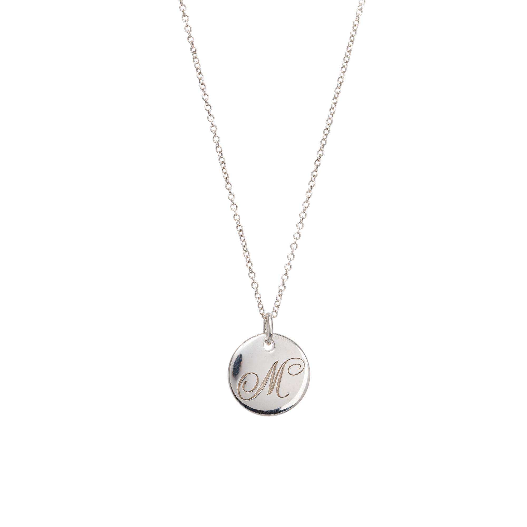 Tiffany & Co. Notes Letter 'M' Disc Charm Pendant Necklace w/ Box