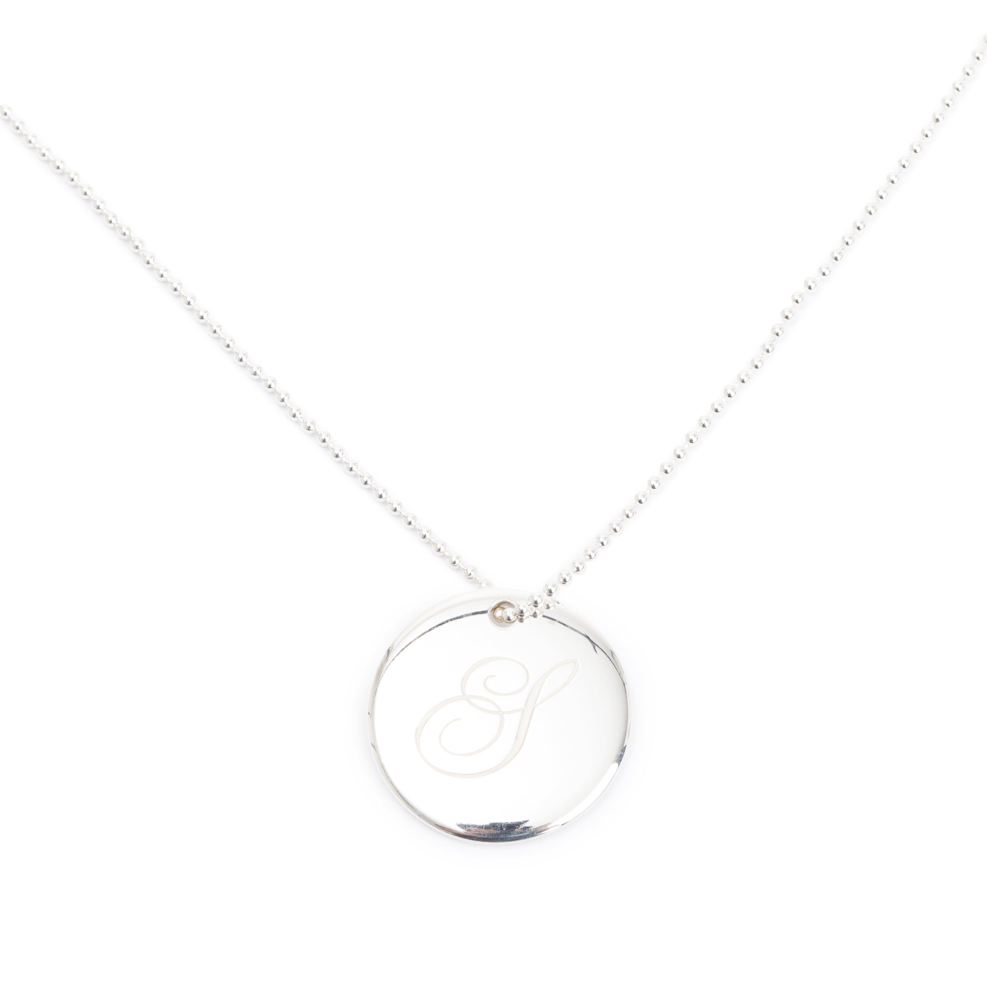 Tiffany & Co. Notes Letter 'S' Large Disc Charm Pendant Necklace