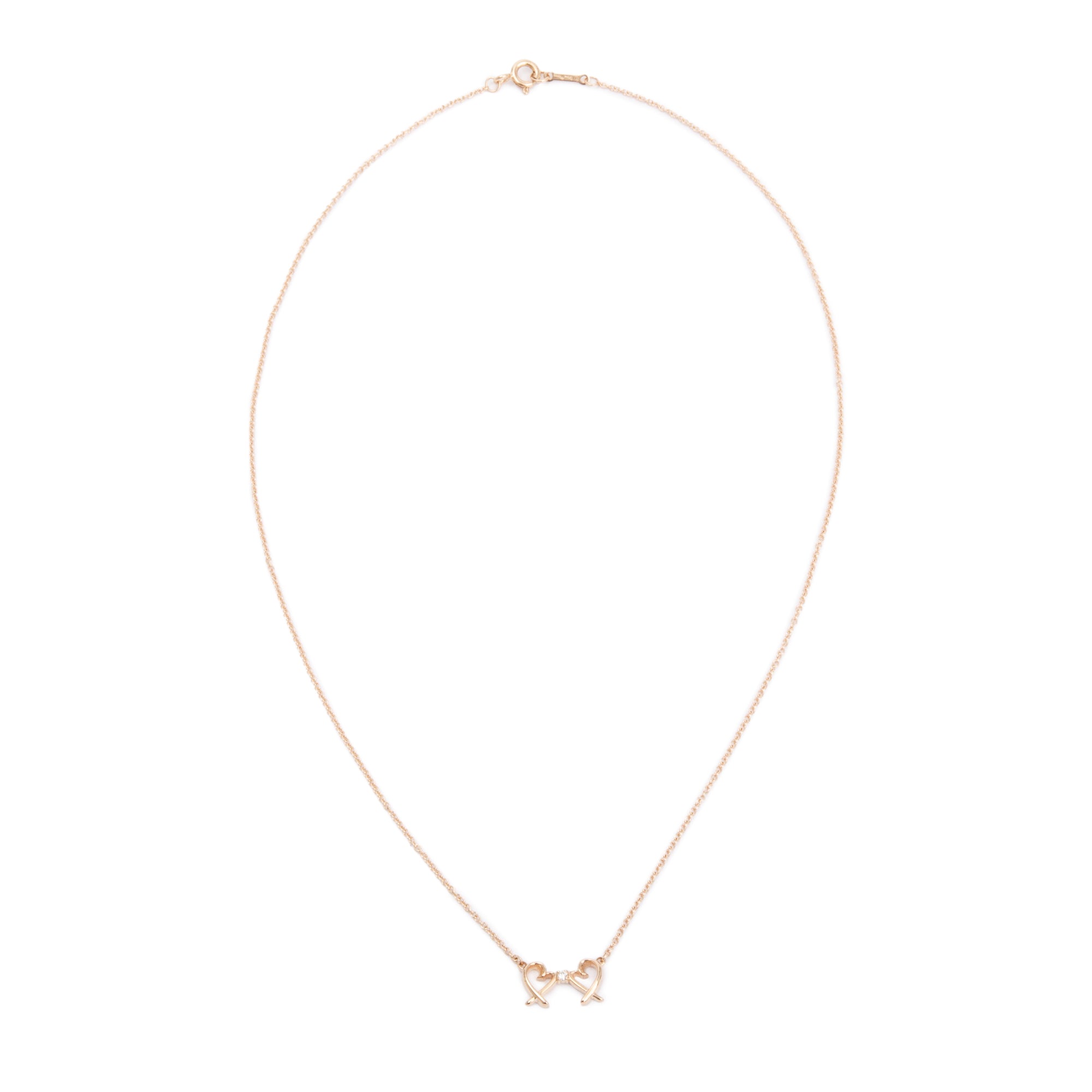 Tiffany & Co. Paloma Picasso 18k Rose Gold Diamond Mini Double Loving Heart Pendant Necklace w/ Box