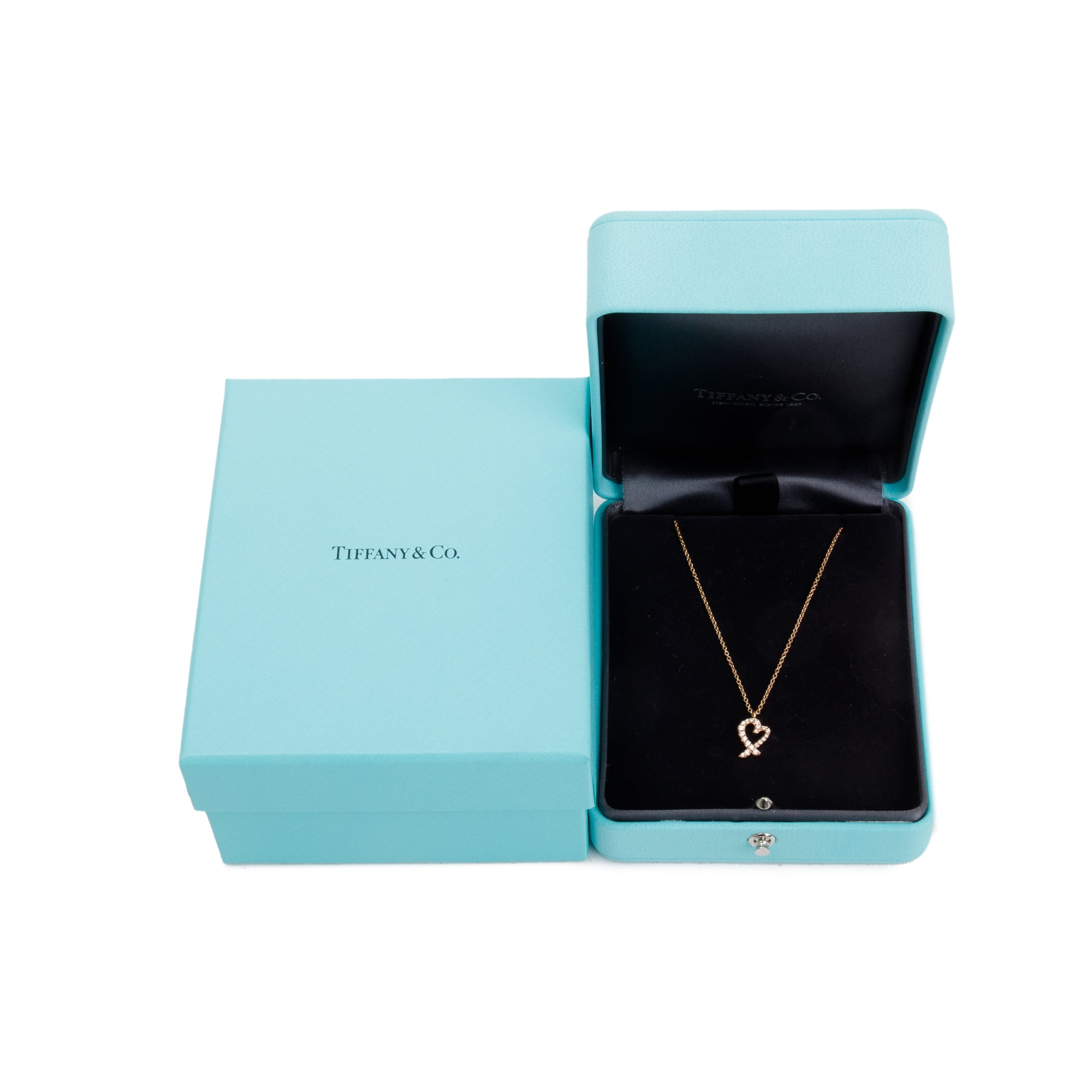 Tiffany & Co. Paloma Picasso 18k Rose Gold Diamond Mini Loving Heart Pendant Necklace w/ Box