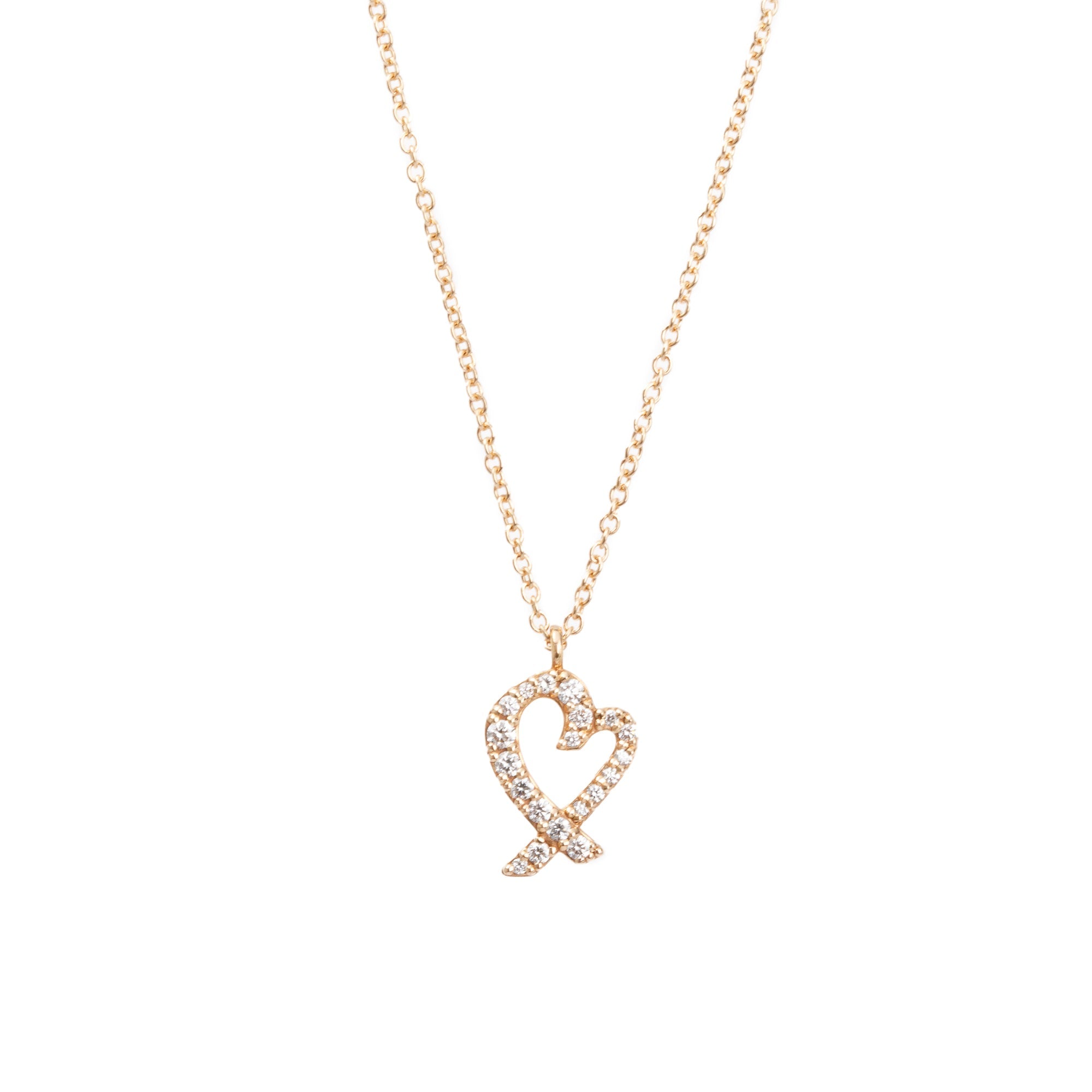 Tiffany & Co. Paloma Picasso 18k Rose Gold Diamond Mini Loving Heart Pendant Necklace w/ Box