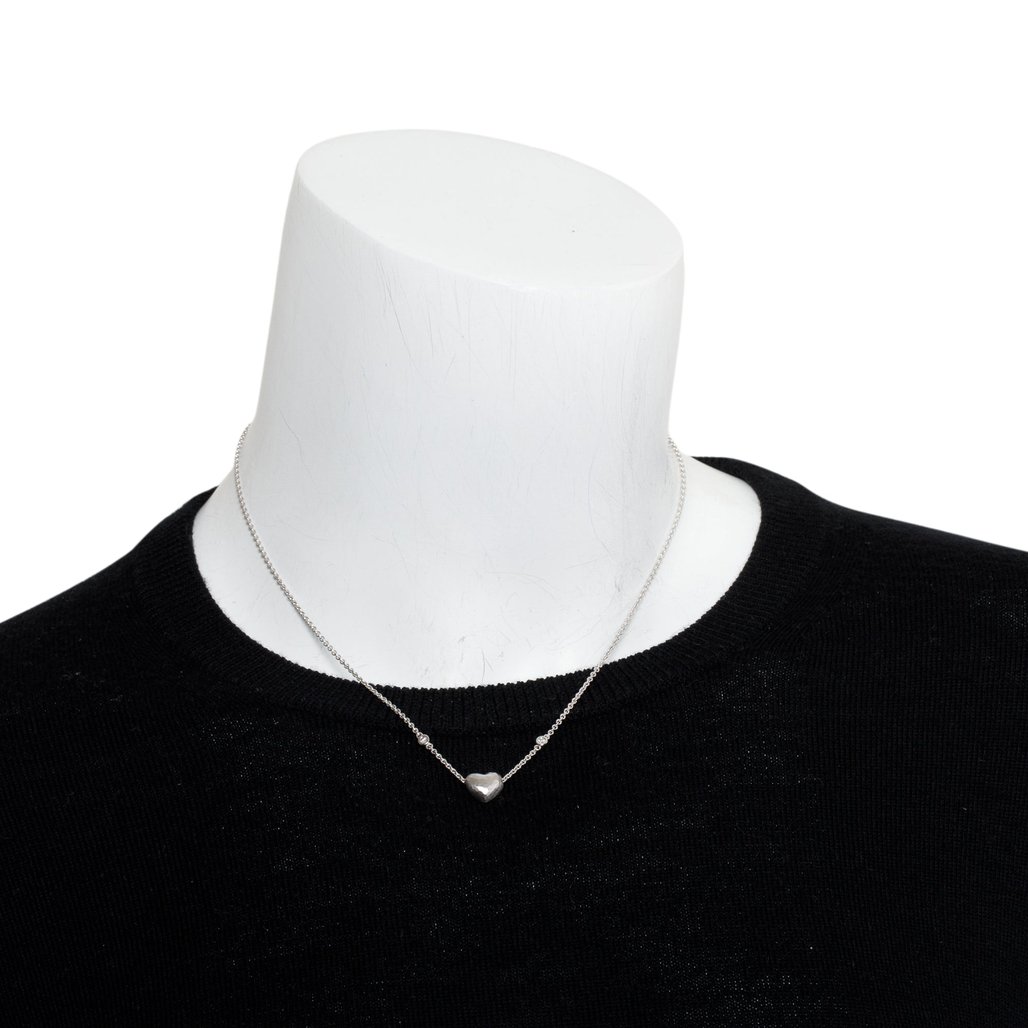 Tiffany & Co. Paloma Picasso 18k White Gold Diamond Hammered Heart Pendant Necklace w/ Box