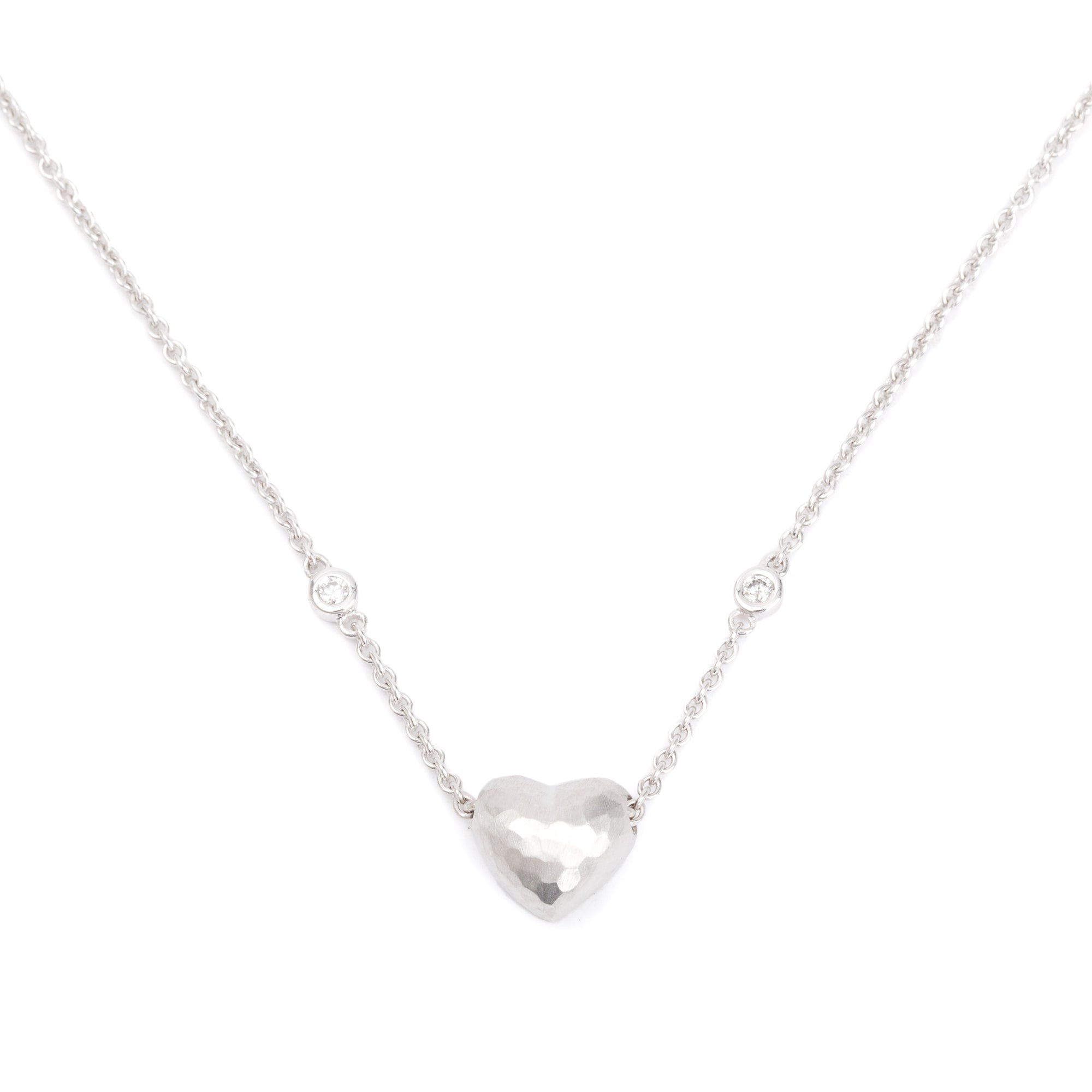 Tiffany & Co. Paloma Picasso 18k White Gold Diamond Hammered Heart Pendant Necklace w/ Box