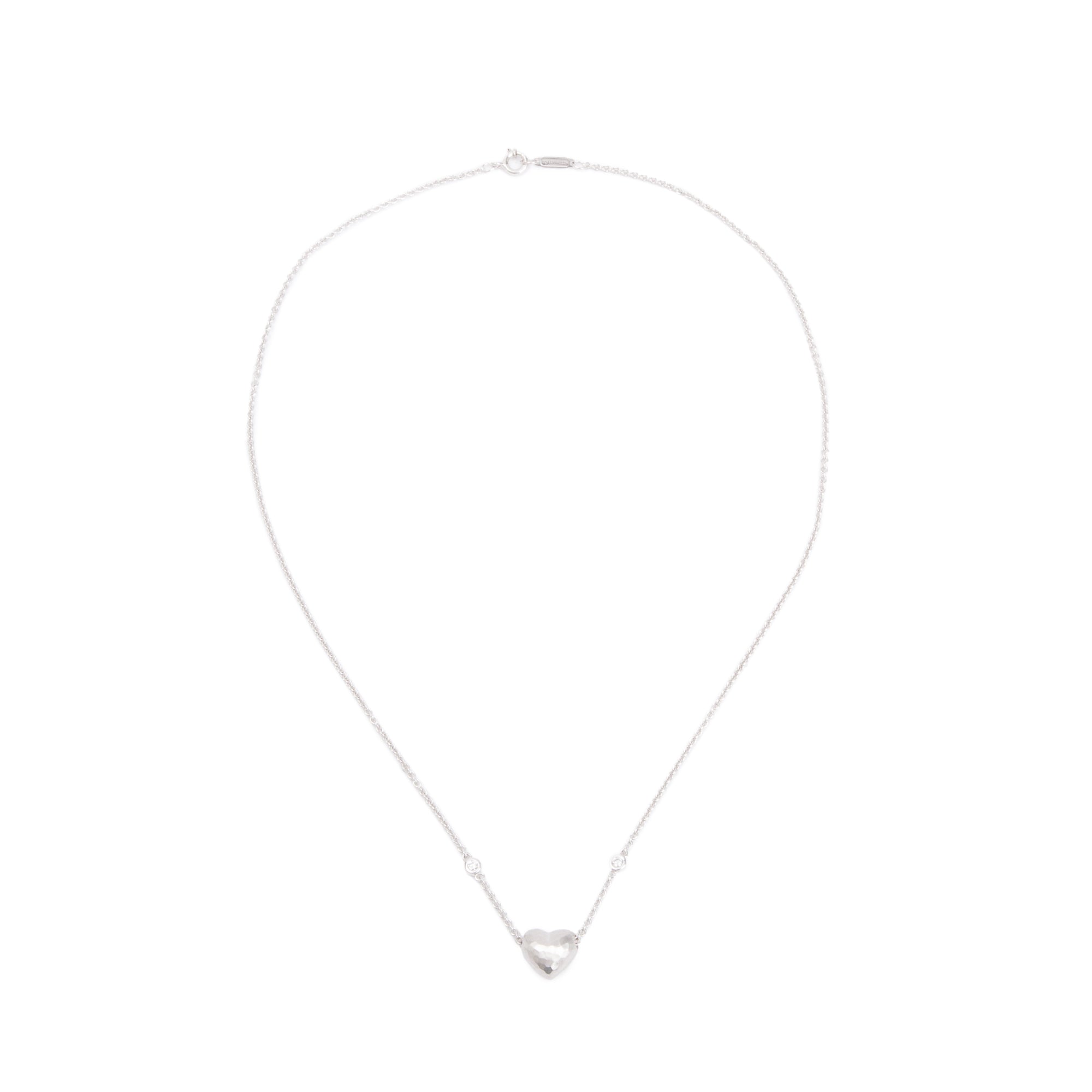 Tiffany & Co. Paloma Picasso 18k White Gold Diamond Hammered Heart Pendant Necklace w/ Box