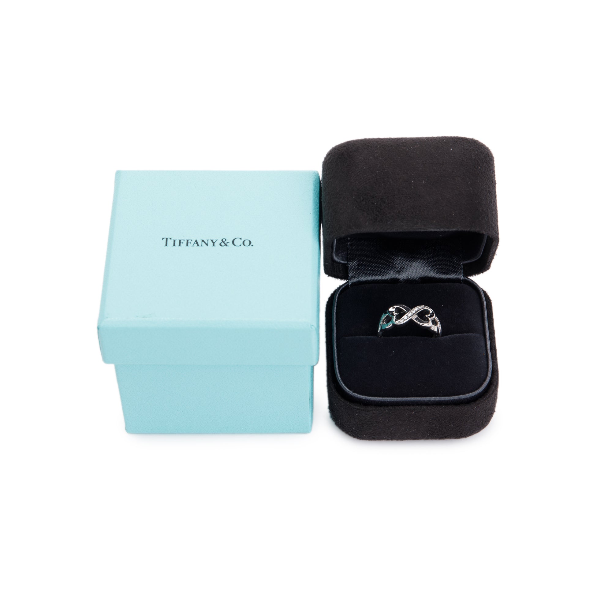 Tiffany & Co. Paloma Picasso 18k White Gold Diamond Loving Heart Ring, Size 5 w/ Box & Receipt