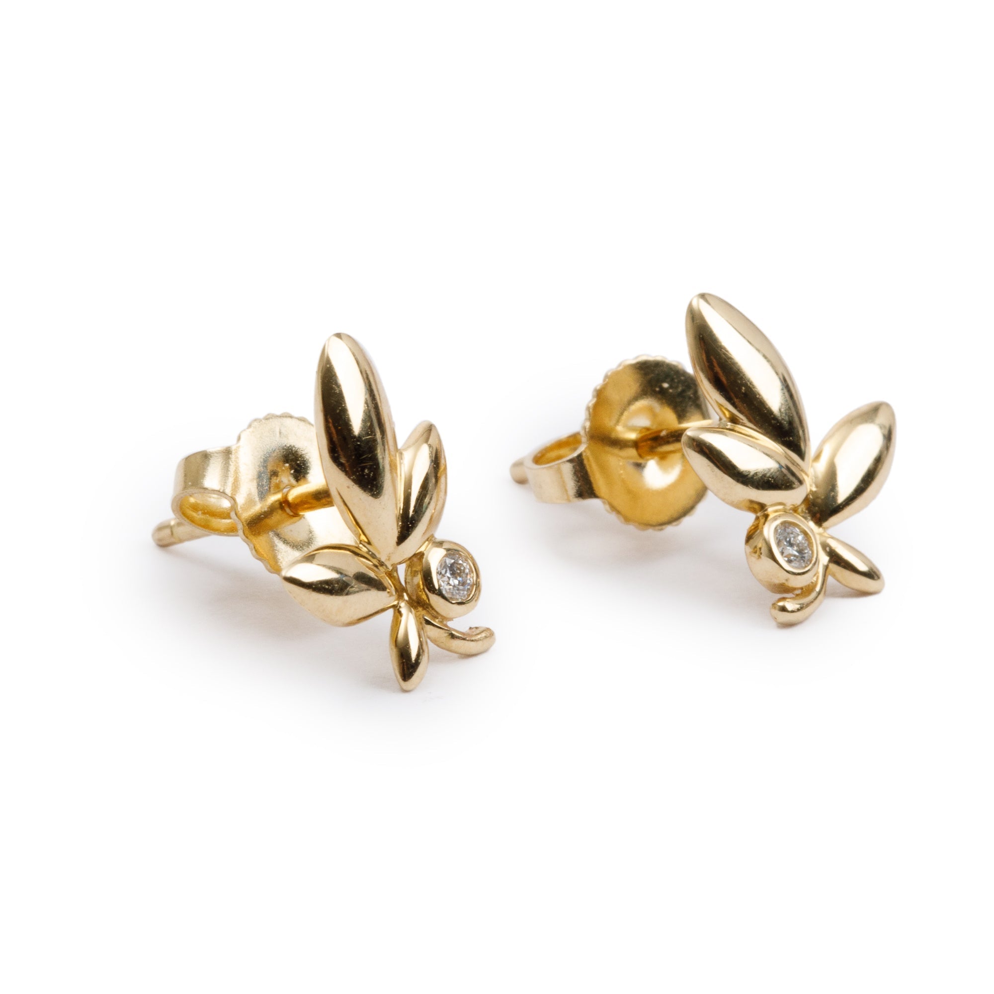 Tiffany & Co. Paloma Picasso 18k Yellow Gold Diamond Olive Leaf Earrings w/ Box