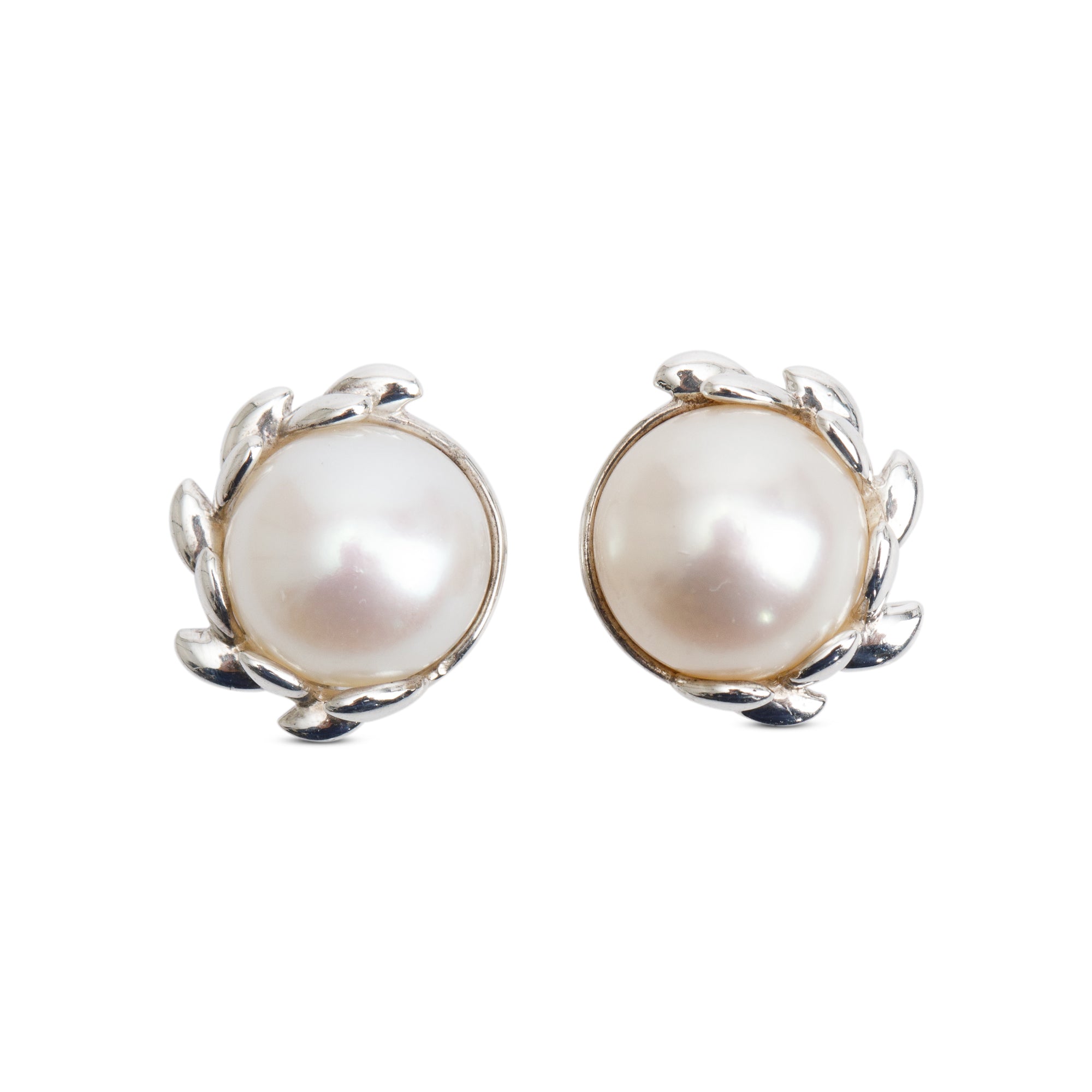 Tiffany & Co. Paloma Picasso Olive Leaf Pearl Stud Earrings