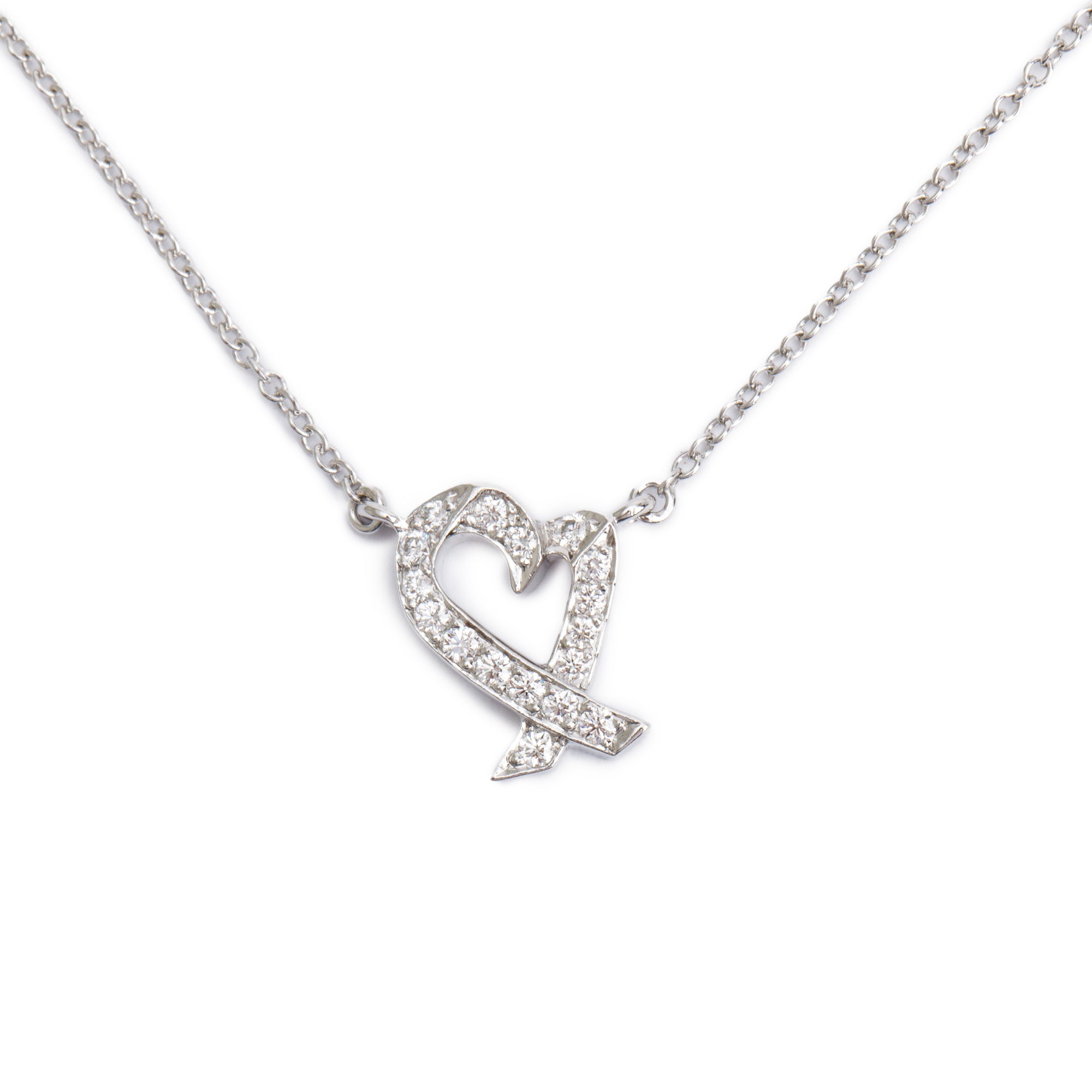 Tiffany & Co. Paloma Picasso Platinum Diamond Mini Loving Heart Pendant Necklace w/ Box