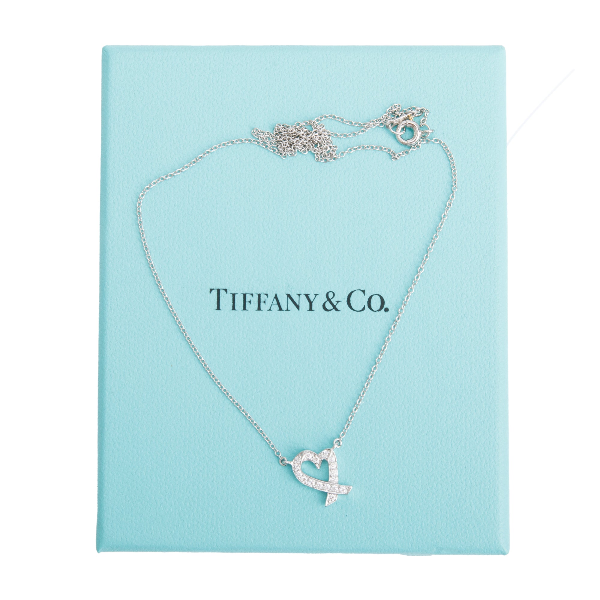 Tiffany & Co. Paloma Picasso Platinum Diamond Mini Loving Heart Pendant Necklace w/ Box
