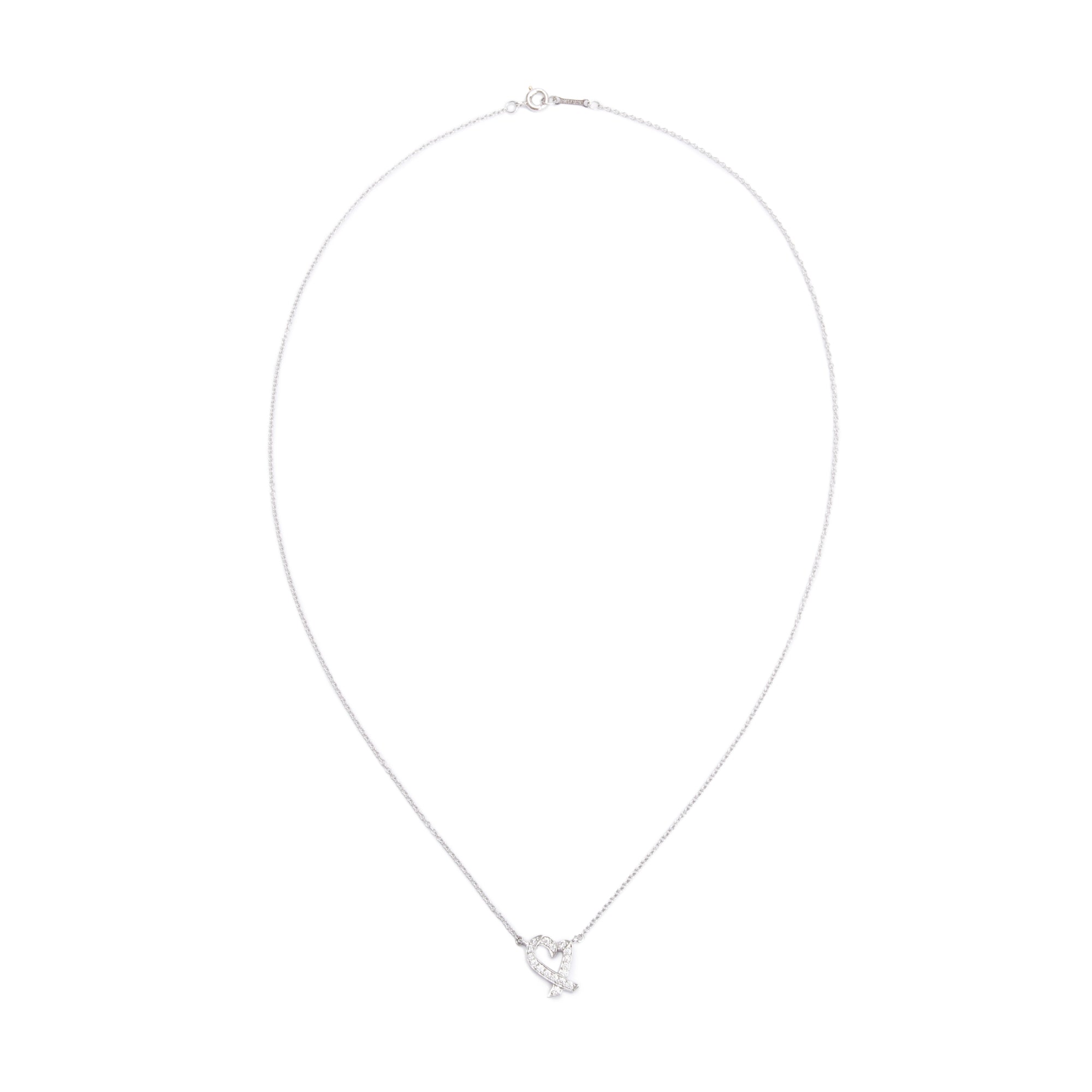 Tiffany & Co. Paloma Picasso Platinum Diamond Mini Loving Heart Pendant Necklace w/ Box