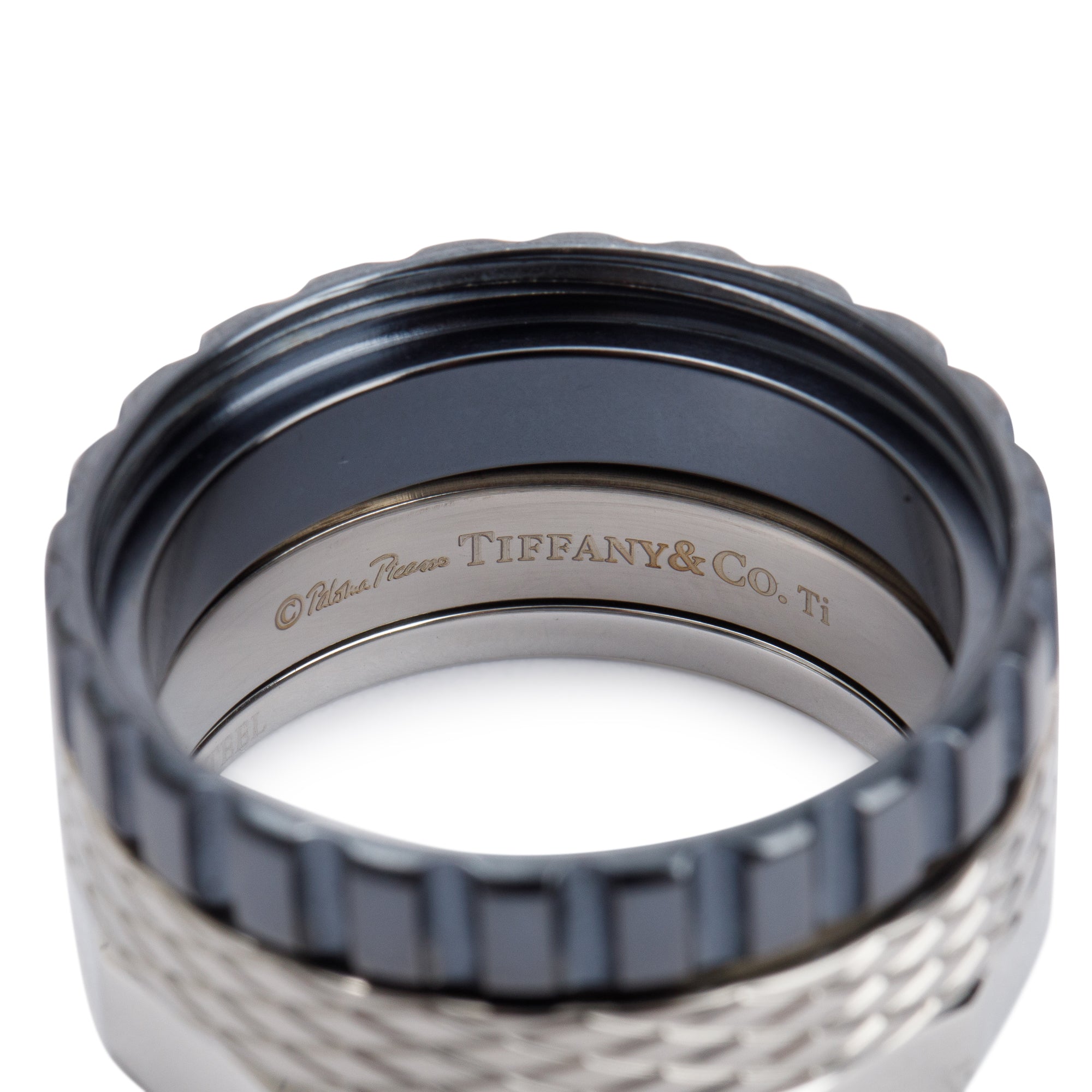 Tiffany & Co. Paloma Picasso Stainless Steel & Titanium Caliper Ring, Size 10.25