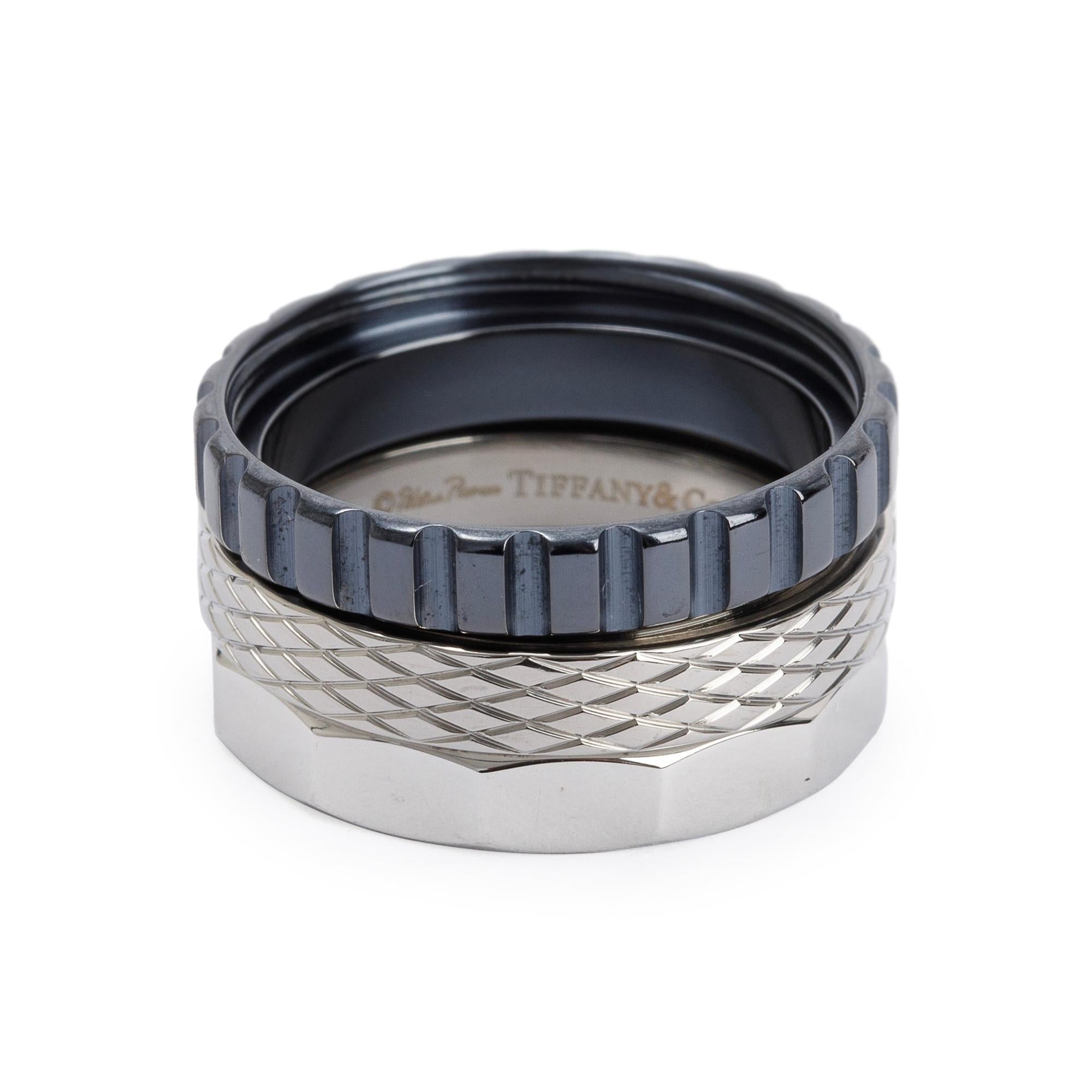 Tiffany & Co. Paloma Picasso Stainless Steel & Titanium Caliper Ring, Size 10.25