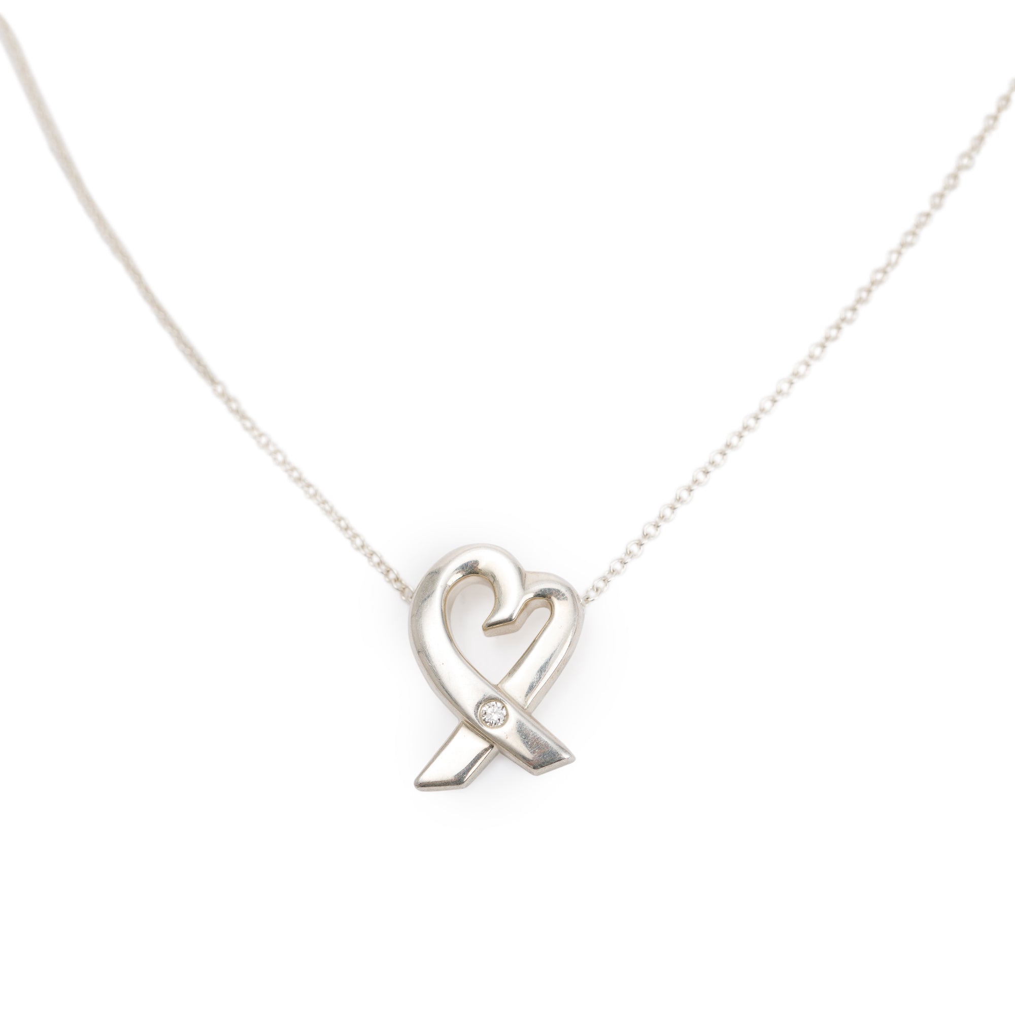 Tiffany & Co. Paloma Picasso Sterling Silver Diamond Loving Heart Pendant Necklace